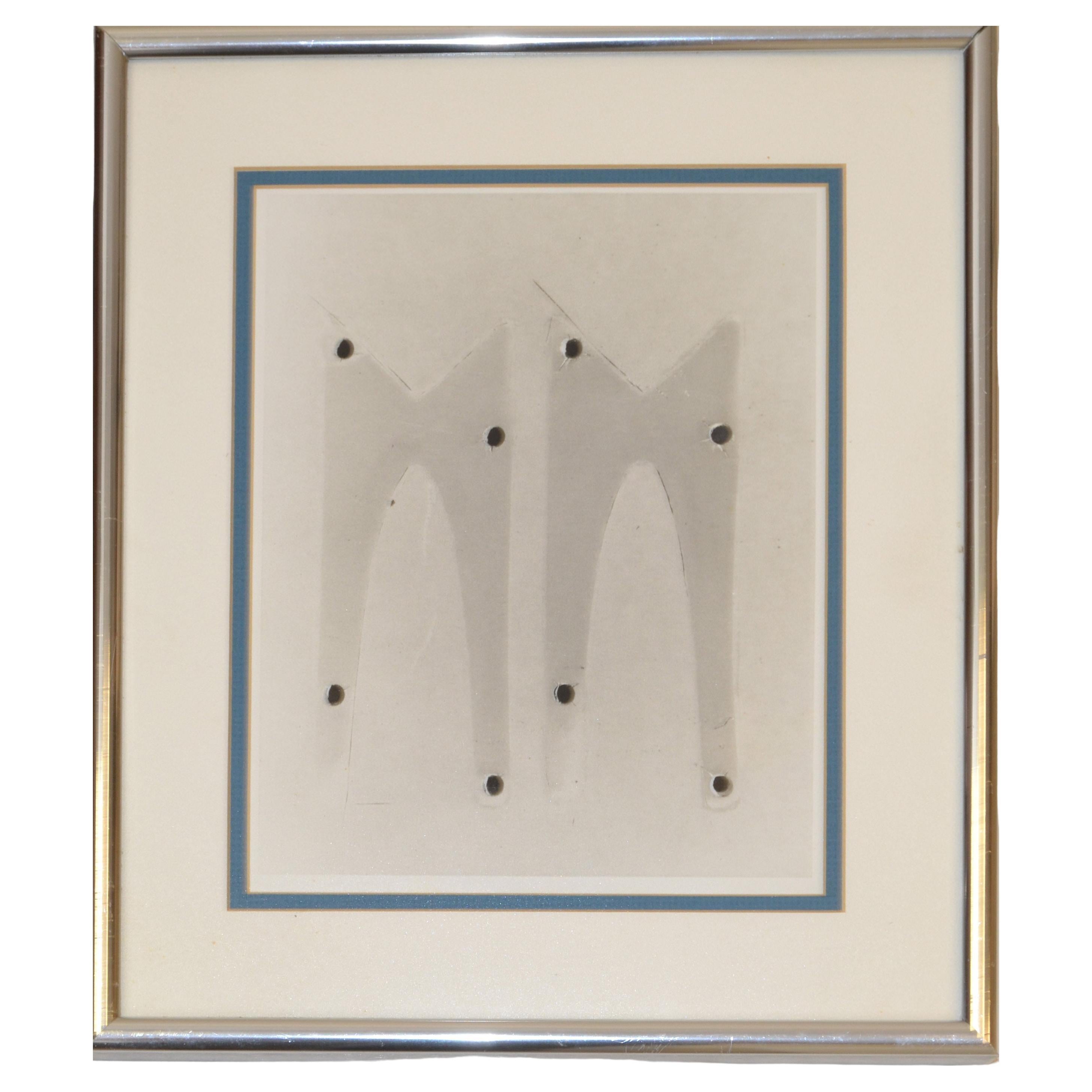 Mixed Media Chrome Framed Paper Cut Art Mid-Century Modern, 1980s