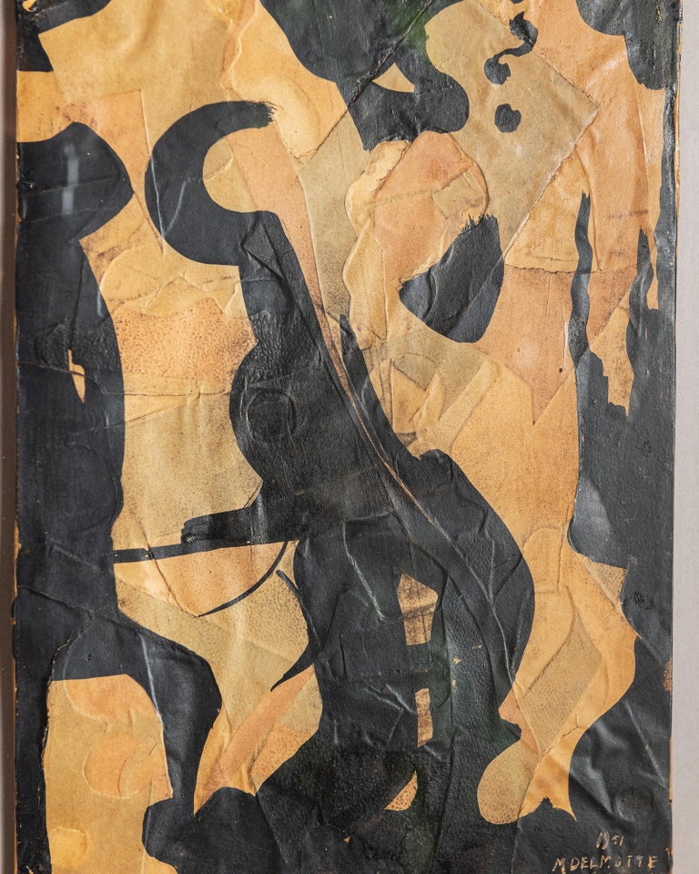 A mixed media collage on board by Belgian painter Marcel Delmotte, Untitled, 1951. Signed and dated, lower right.

Dimensions in listing are framed. Dimensions of the collage alone:

Measures: 10 1/4
