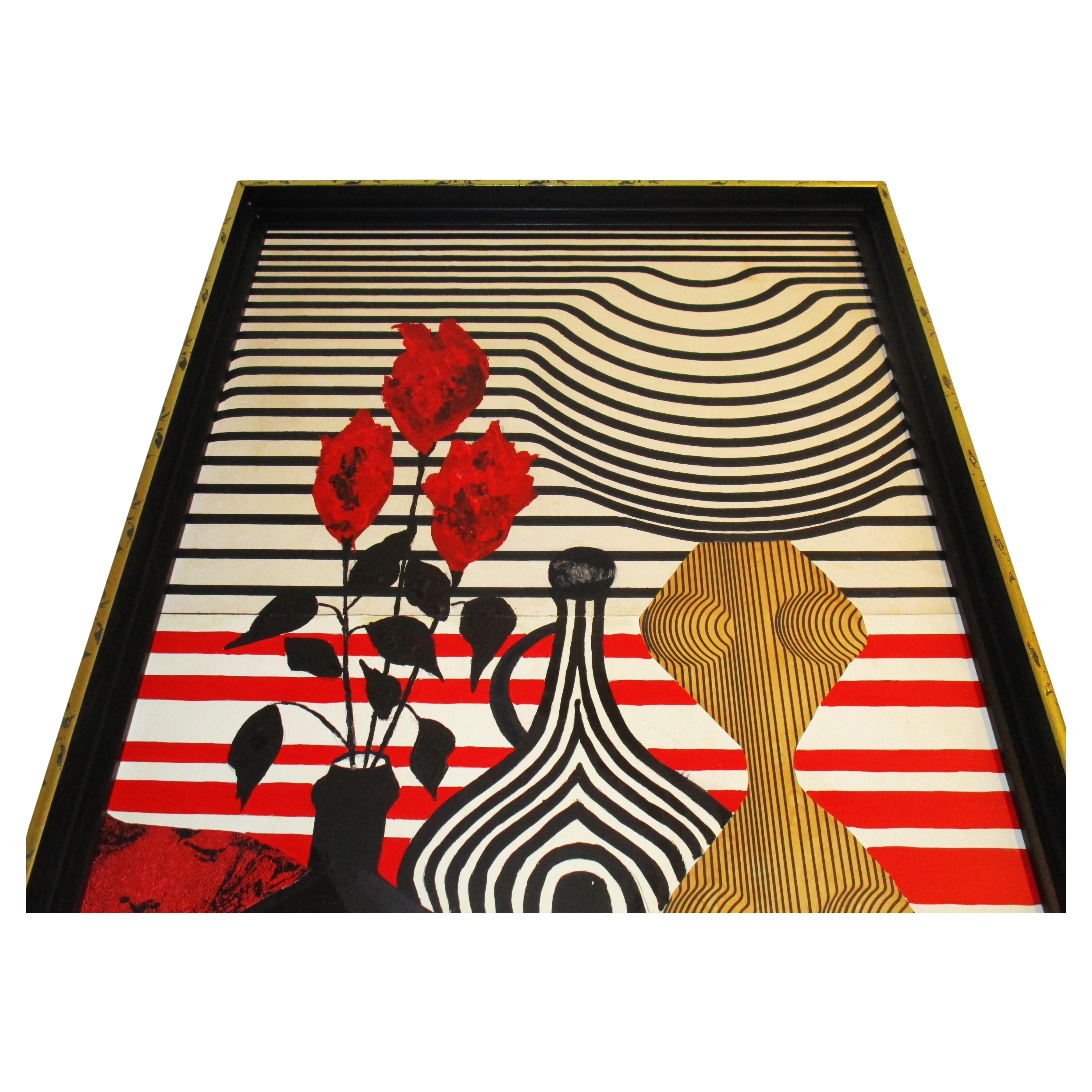 Mid-Century moderno Pittura a collage surrealista a tecnica mista, CIRCA 1960