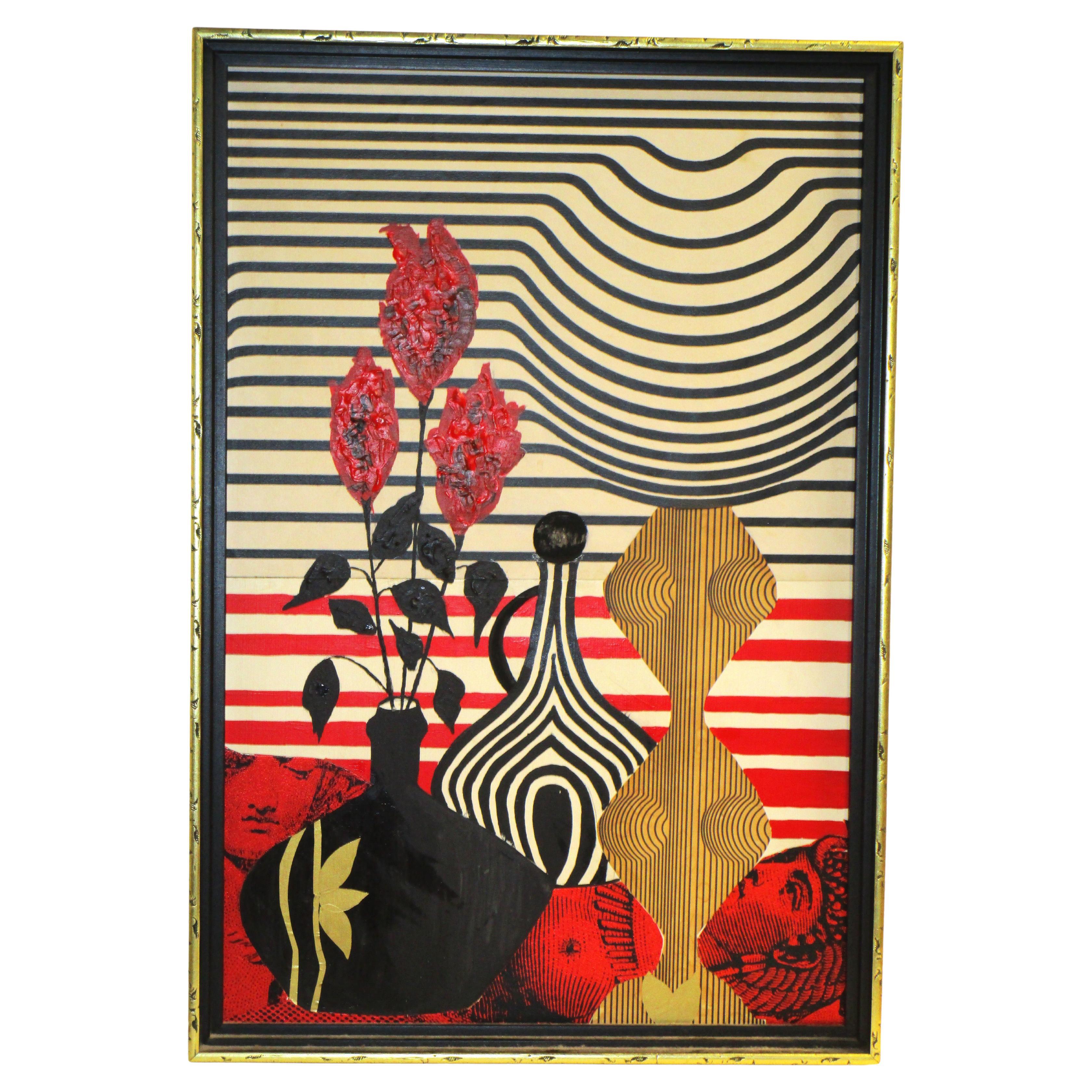 Pittura a collage surrealista a tecnica mista, CIRCA 1960 In condizioni buone a Rochester, NY