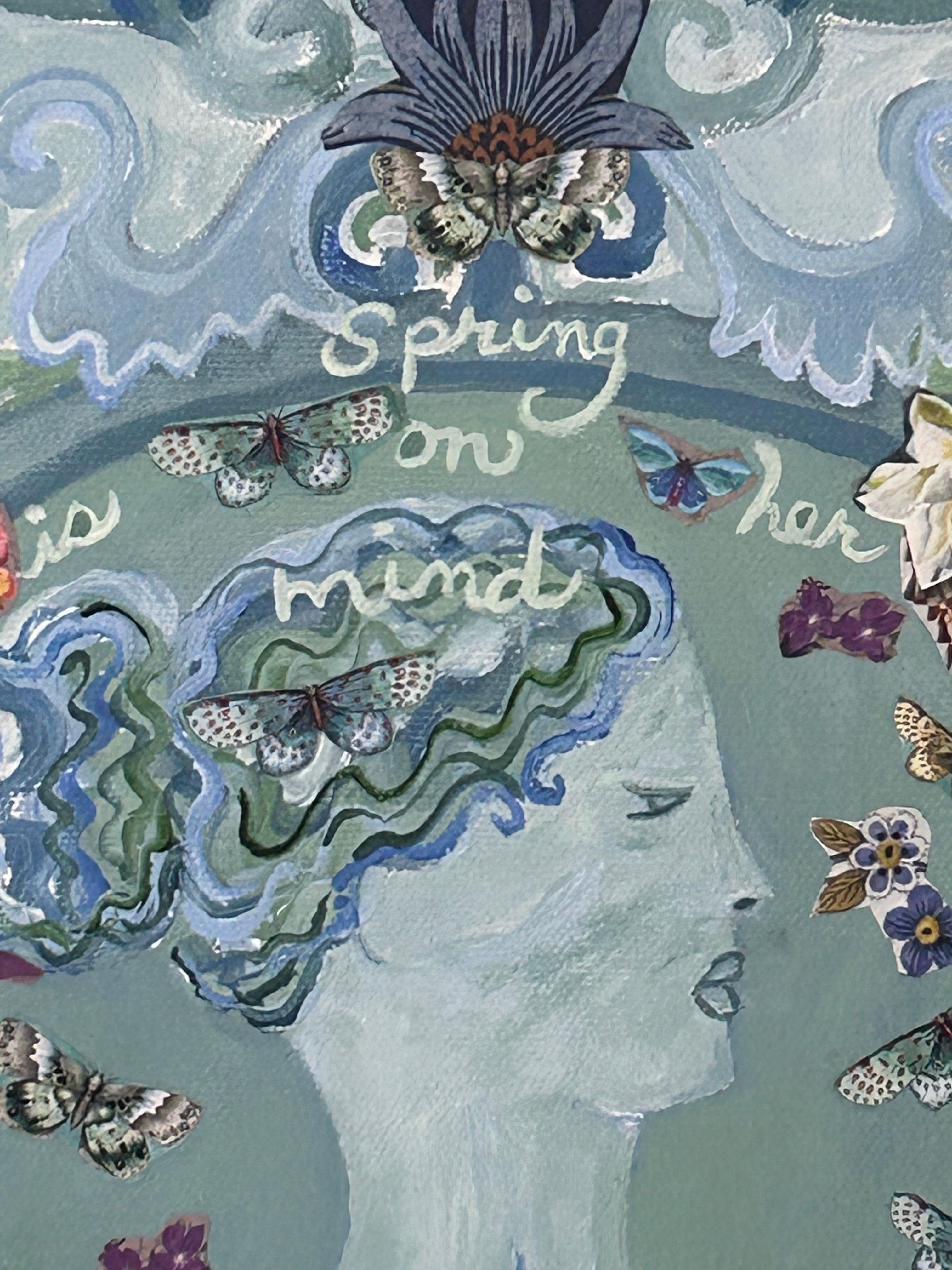 Pintura collage en técnica mixta titulada La primavera en su mente Moderno en venta