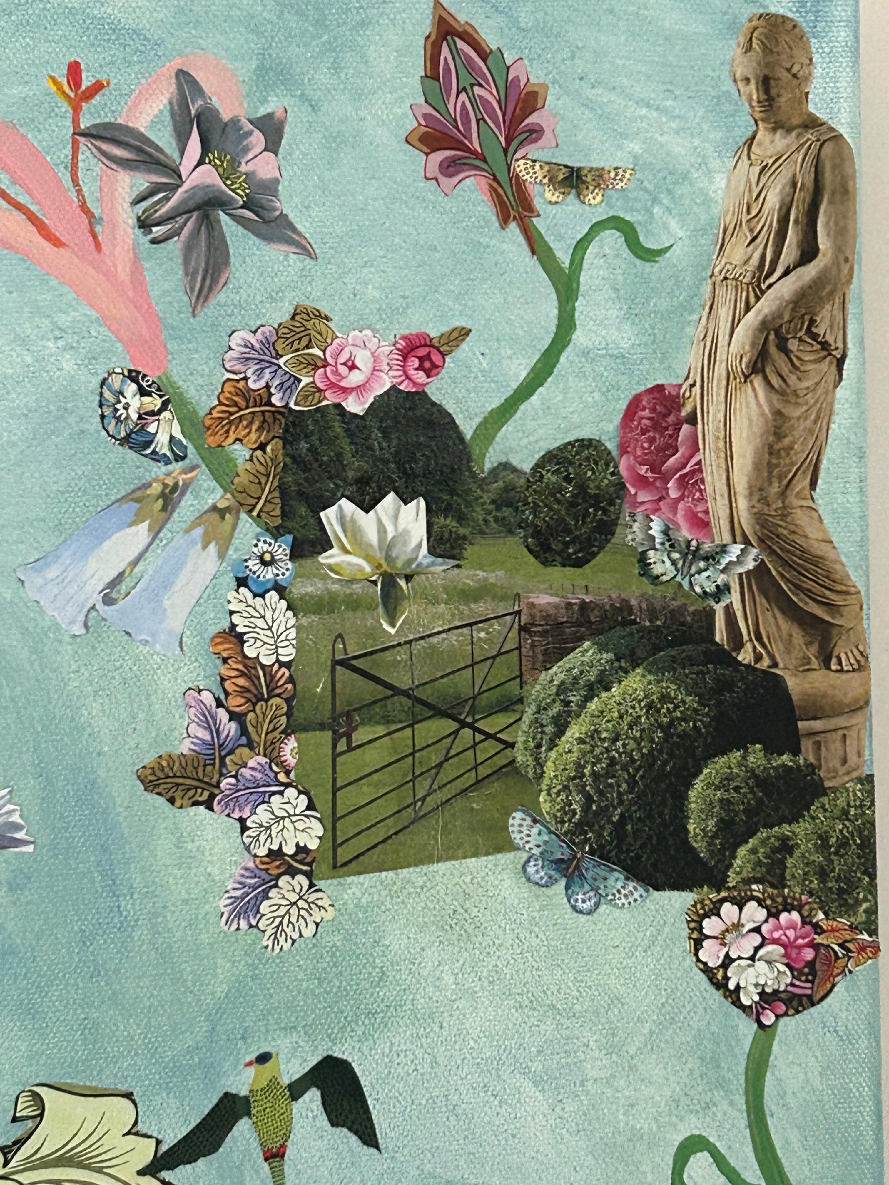 Pintura collage en técnica mixta titulada La primavera en su mente en Bueno estado para la venta en Hopewell, NJ