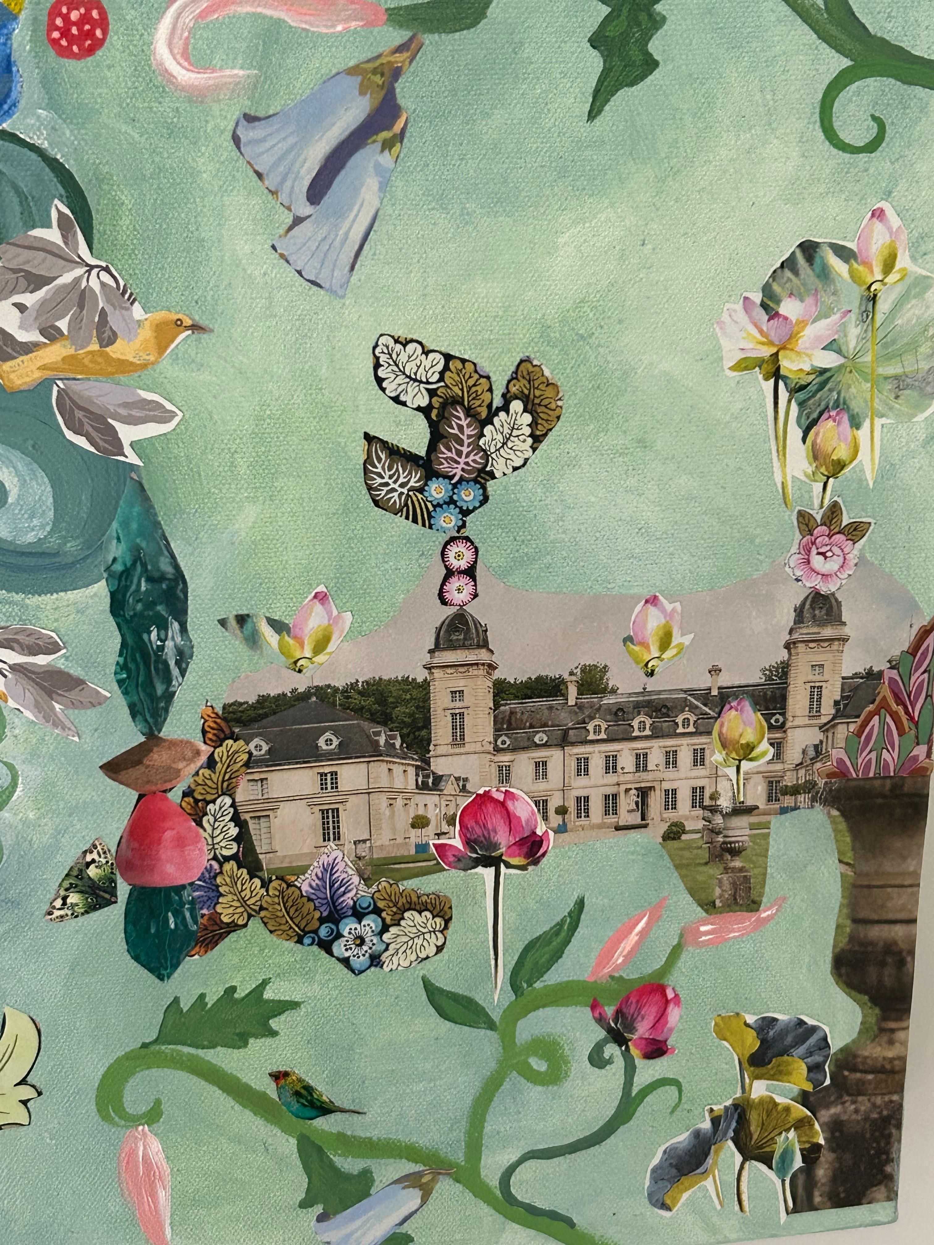 Pintura collage en técnica mixta titulada La primavera en su mente Siglo XXI y contemporáneo en venta