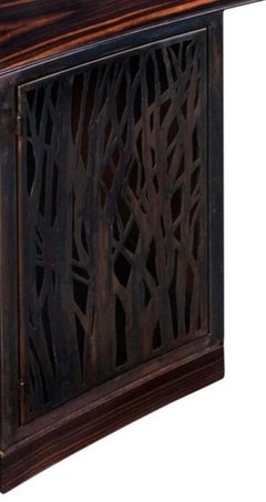 Mixed-Media Crescent Shaped Desk in Macassar Ebony and Blackened Steel