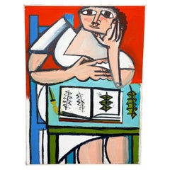 Mixed Media Cubist Figurative Painting by Ruth Bragg d. 1983