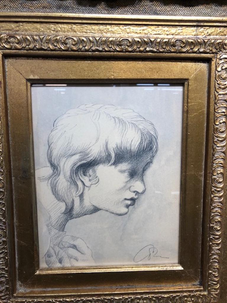 Original pencil drawing on paper, with watercolors on the background.
Signed lower right, circa 1990s
Measures: 7” W x 9” H, overall size is 22” x 24”

Provenance: From the estate of the 1981 Golden Globe winner, the late John Hillerman, best