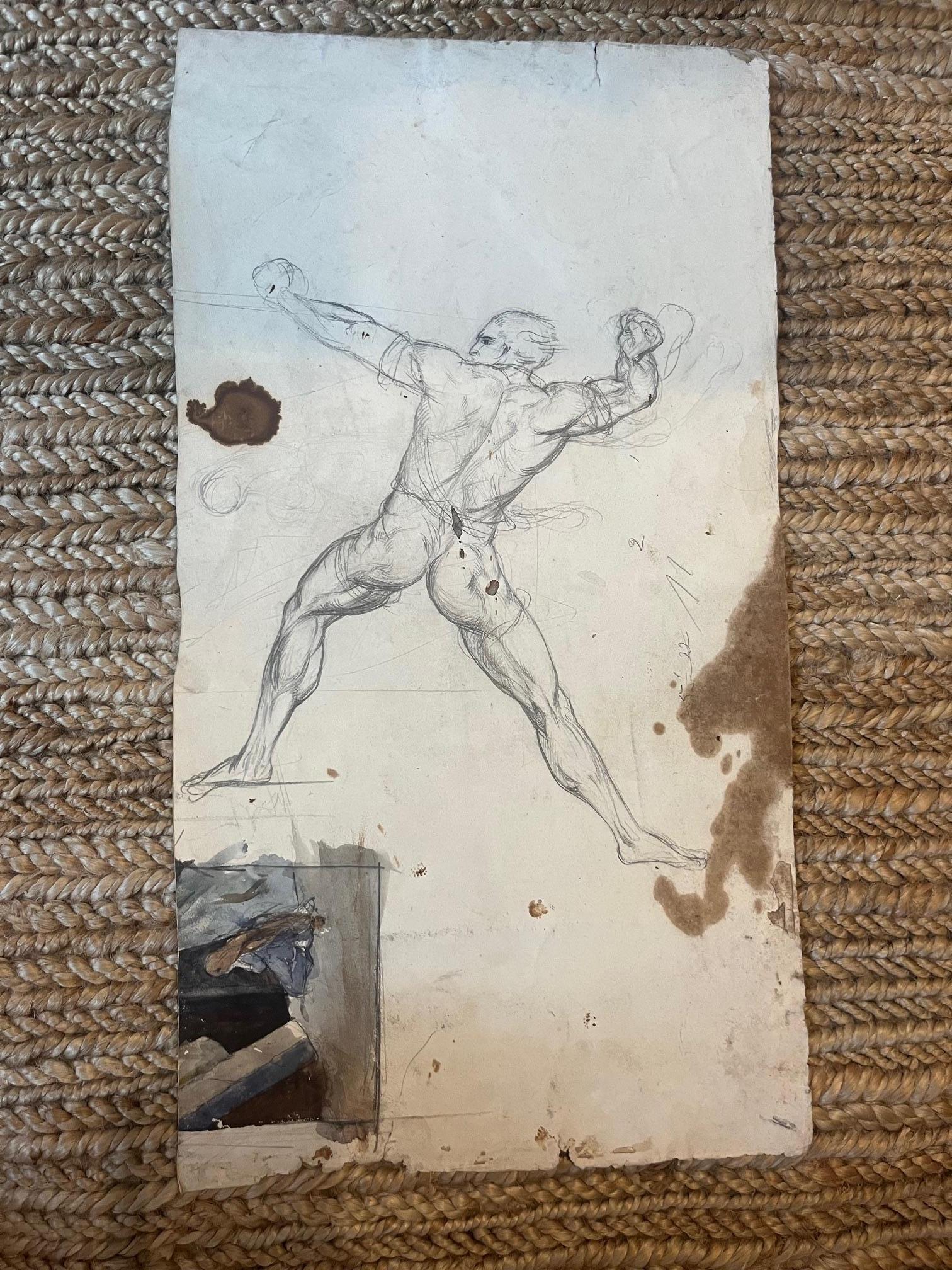 Mixed Media-Figurenskizze auf Papier (Moderne) im Angebot