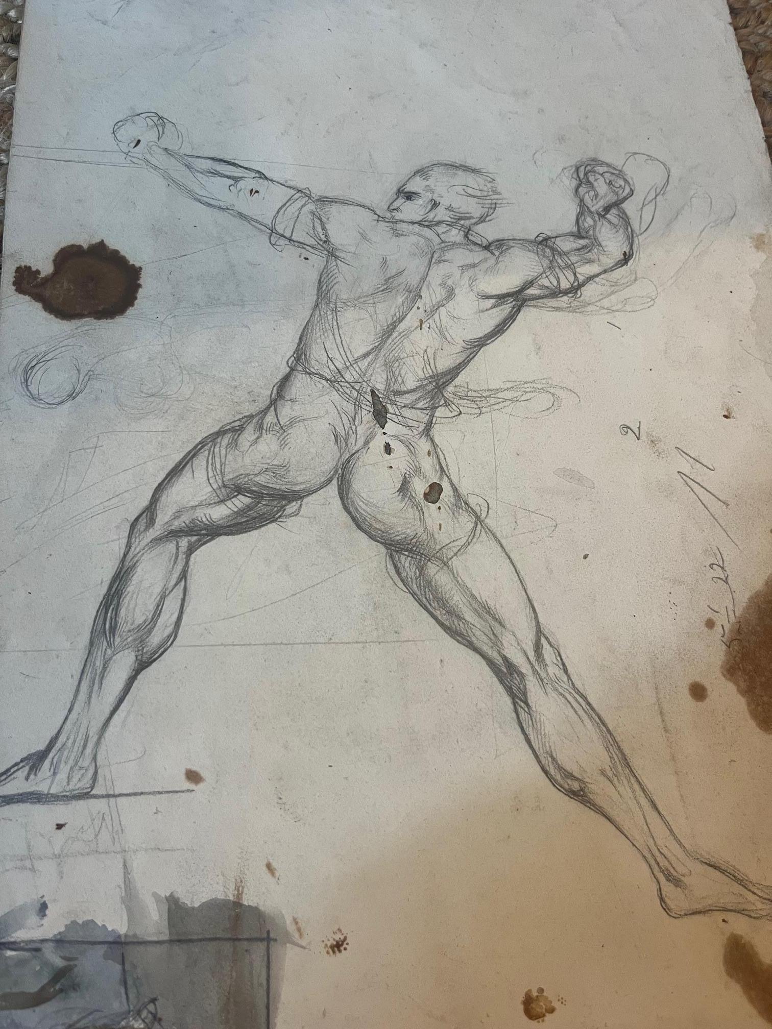 Mixed Media-Figurenskizze auf Papier im Zustand „Gut“ im Angebot in New York, NY
