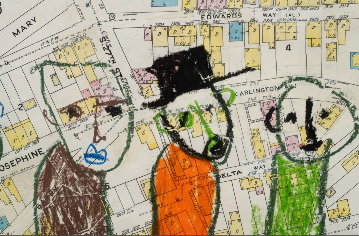 Mid-Century Modern Mixed-Media Folk Art Pastel Artwork by Karl Mullen (Irish/American b. 1954) For Sale