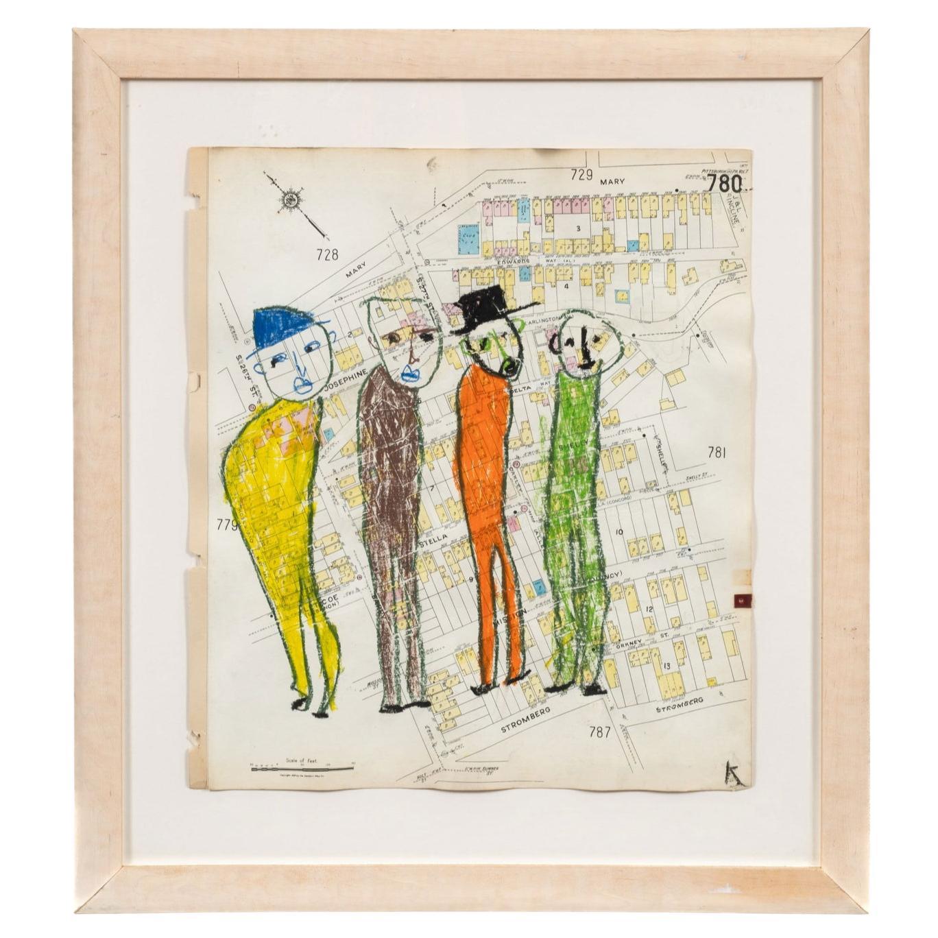 Mixed-Media Folk Art Pastel Artwork by Karl Mullen (Irish/American b. 1954) For Sale