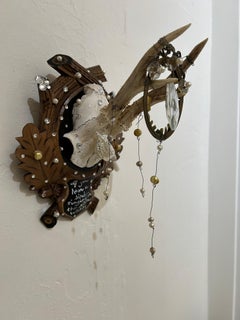 Mixed Media Found Object Wall Sculpture with Horns