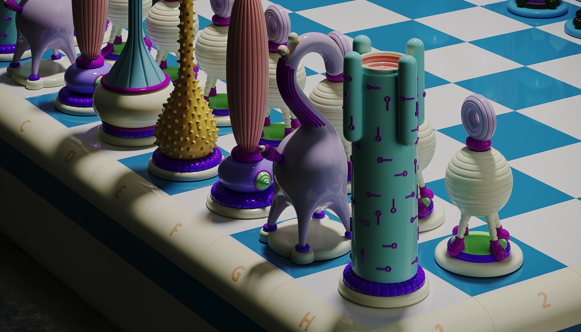 Thailandese Scacchi in edizione limitata a tecnica mista Another Kingdom:Light Stage di Taras Yoom in vendita