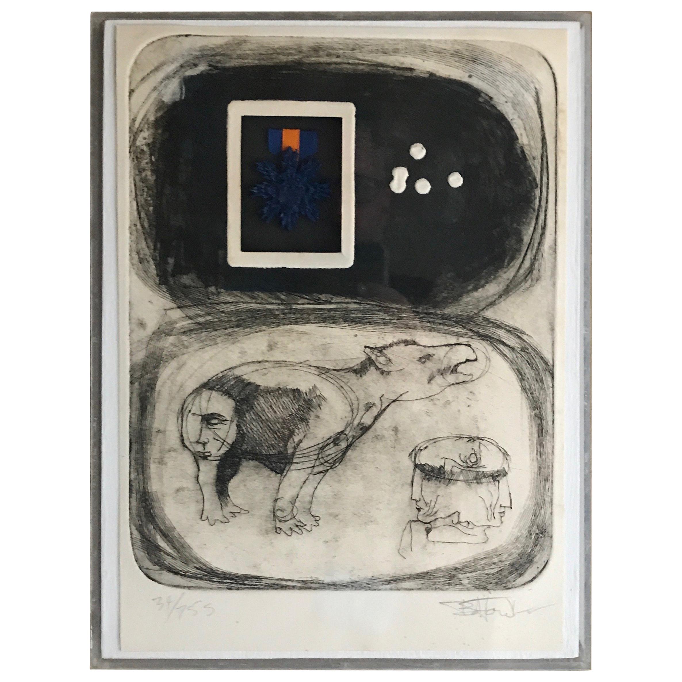 Mixed-Media Lithograph by Texas Artist Bob Fowler
