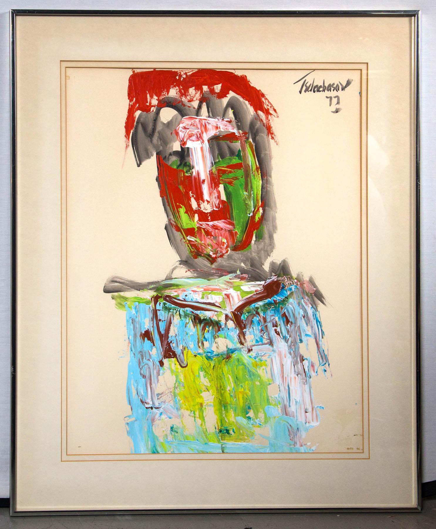 A mixed-media painting of a gentleman, circa 1970s. Having rich multicolored Avant Garde brush strokes executed masterfully by the well listed artist. All original condition and frame, artist signed and dated upper right.