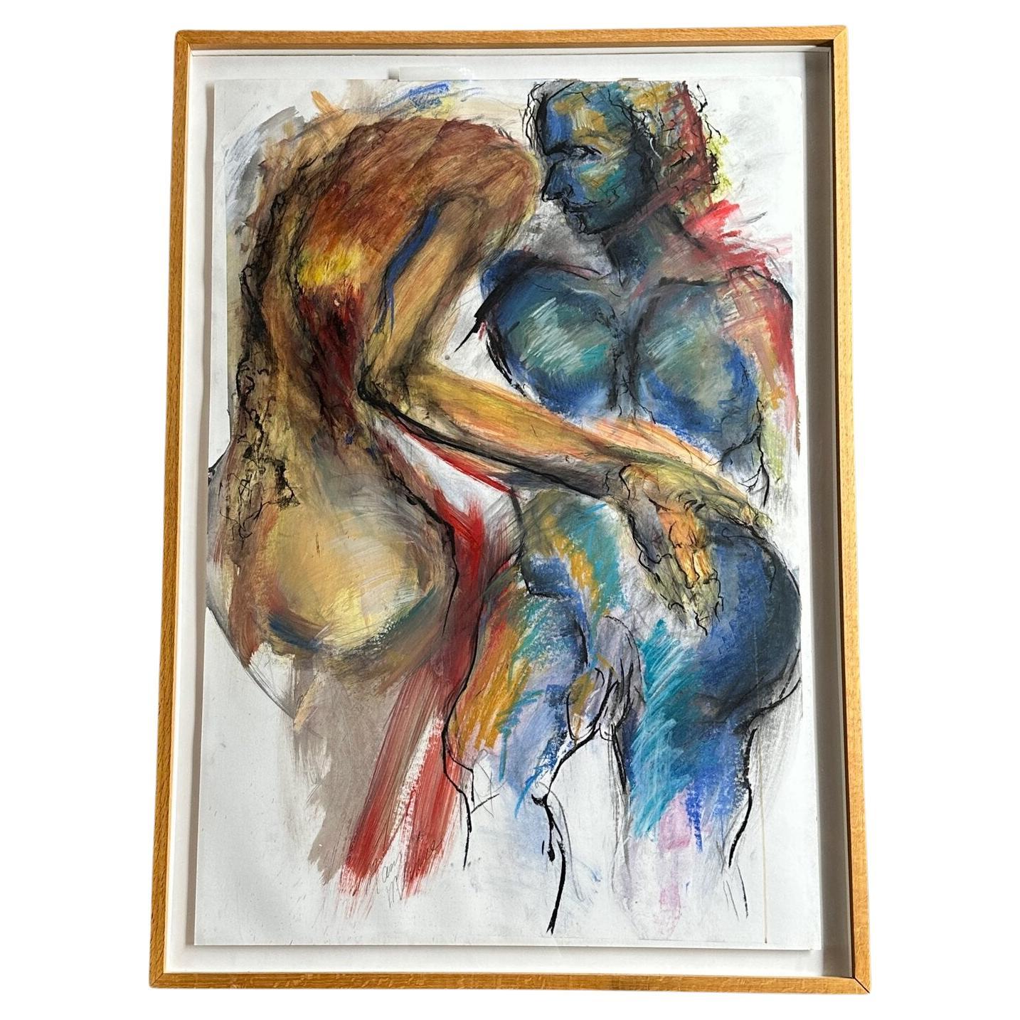 Mixed Media Nude painting by Mary L Mackie For Sale