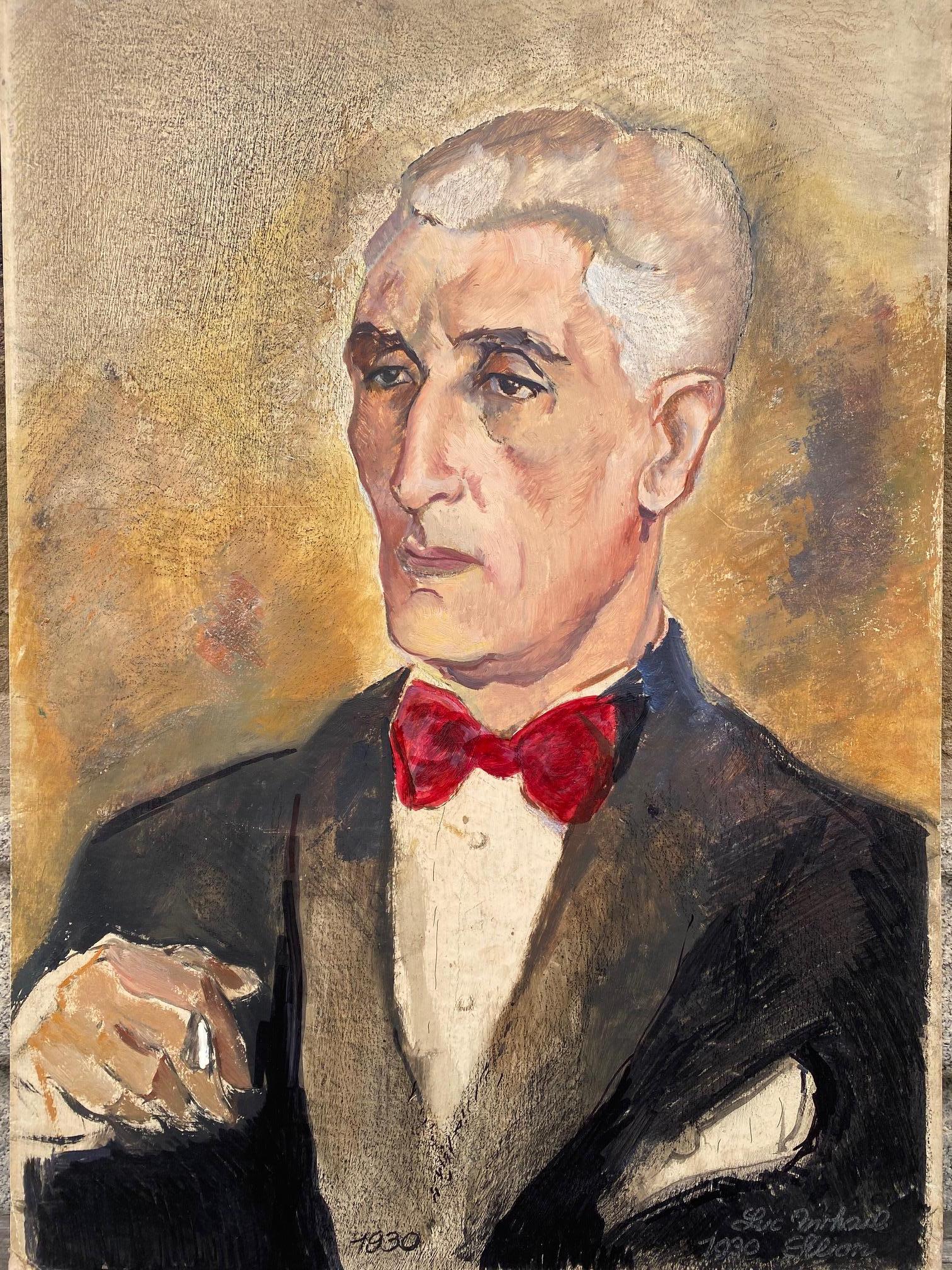 Técnica mixta  a bordo  Retrato de un caballero Por Lucretia Mihail Silion en Bueno estado para la venta en Montreal, QC