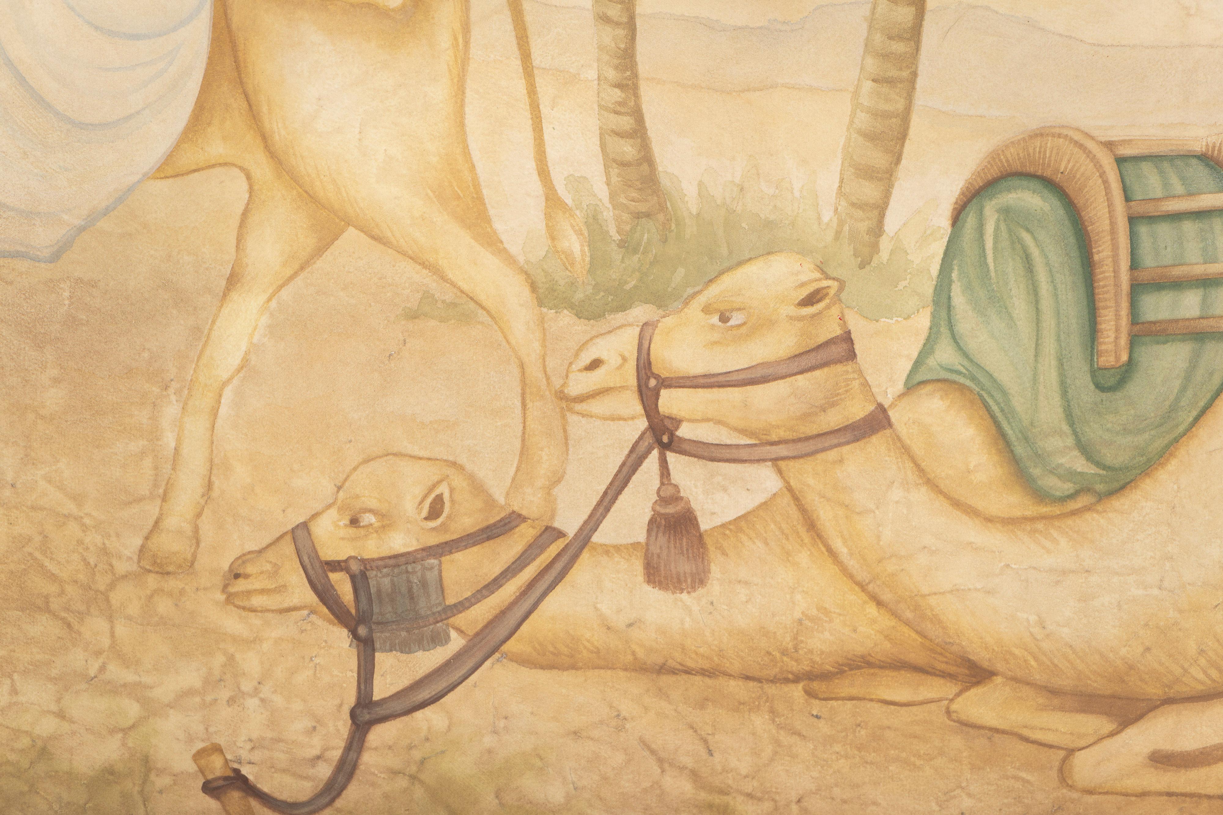 Américain Technique mixte sur toile, scène du désert d'Arabie, pastel, sans cadre, artiste Unknown en vente