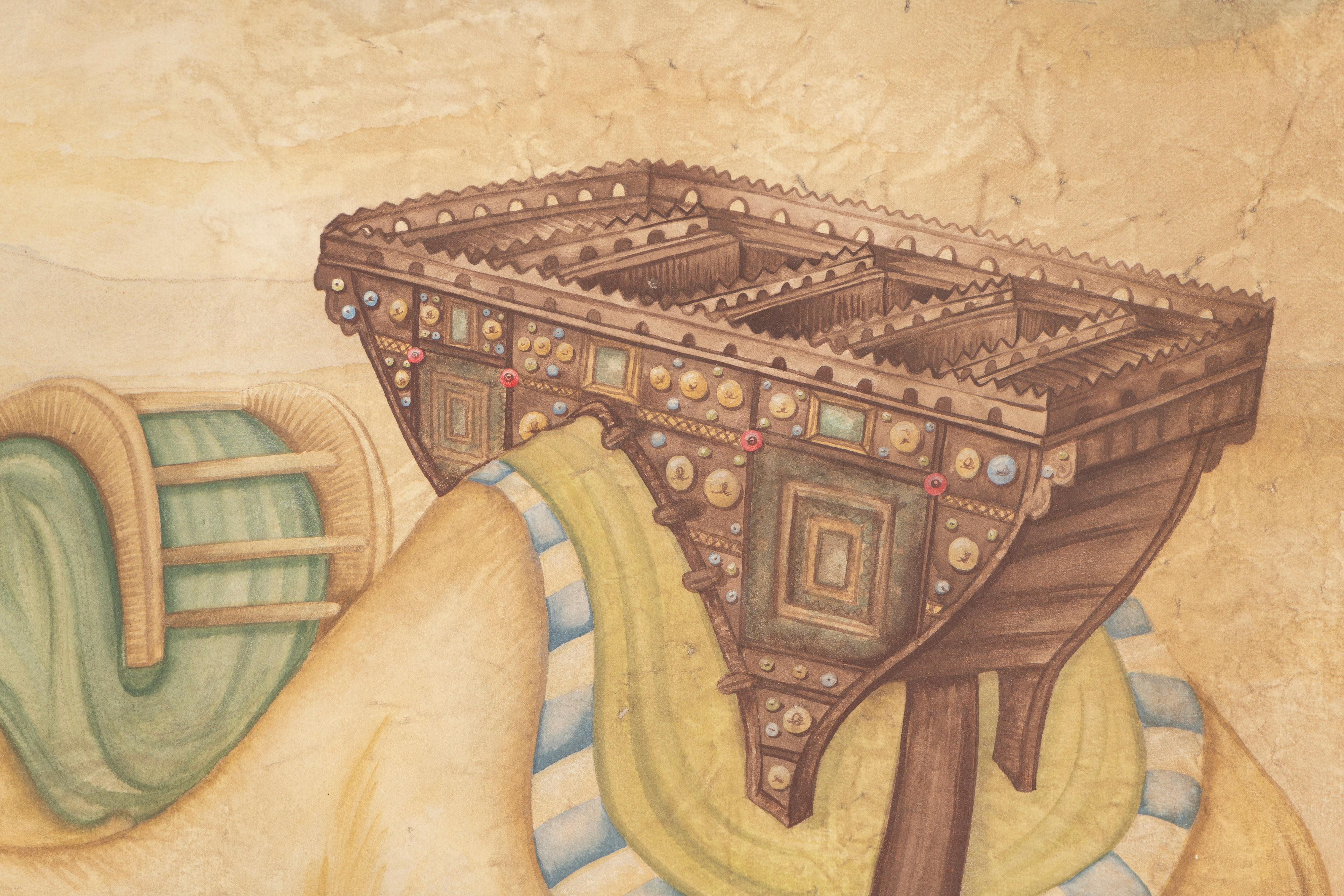 Peint à la main Technique mixte sur toile, scène du désert d'Arabie, pastel, sans cadre, artiste Unknown en vente
