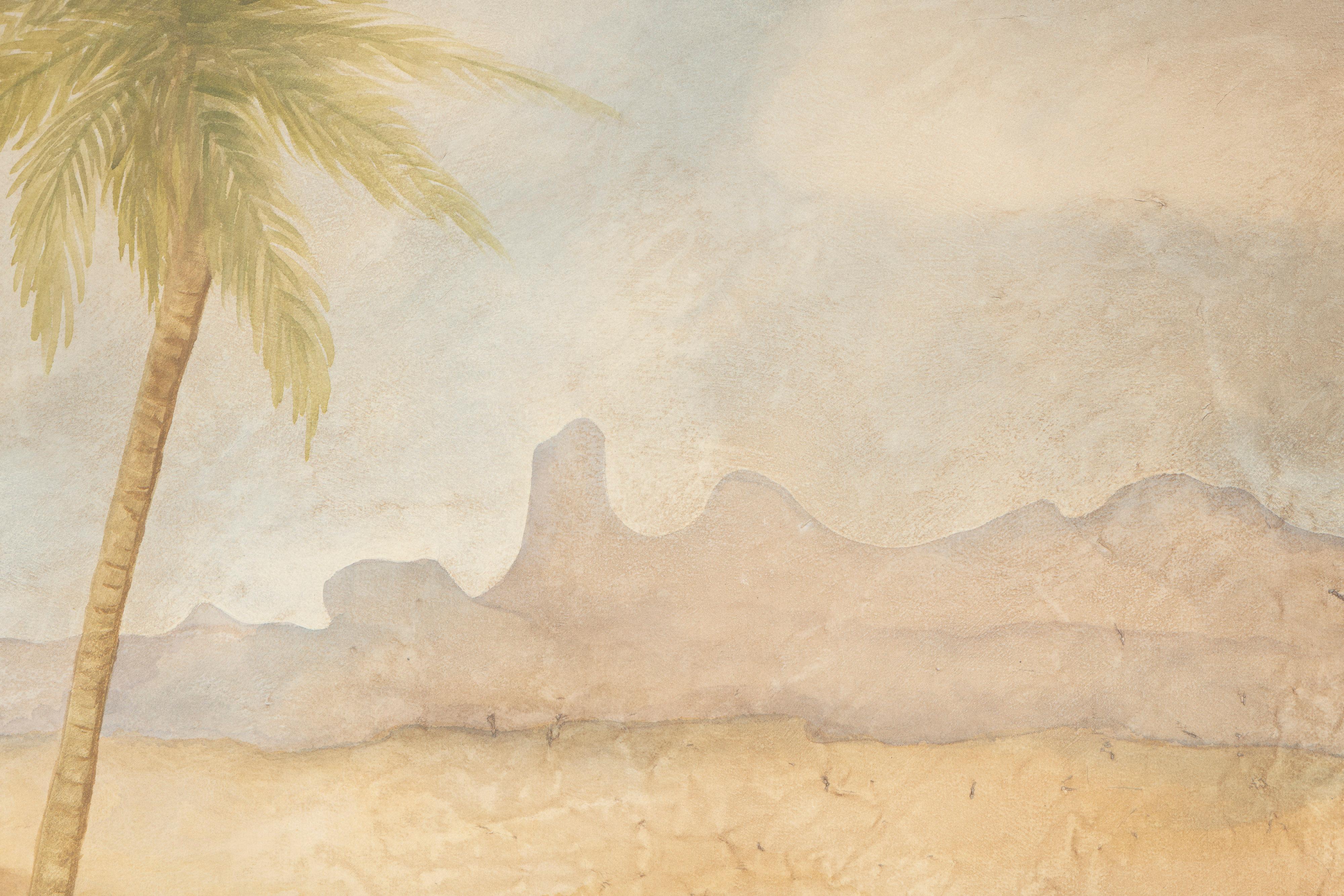Technique mixte sur toile, scène du désert d'Arabie, pastel, sans cadre, artiste Unknown Bon état - En vente à San Francisco, CA