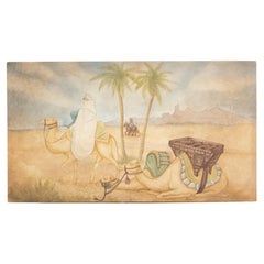 Mixed Media on Canvas, Arabian Desert Scene, Pastel, Unframed, Artist Unknown