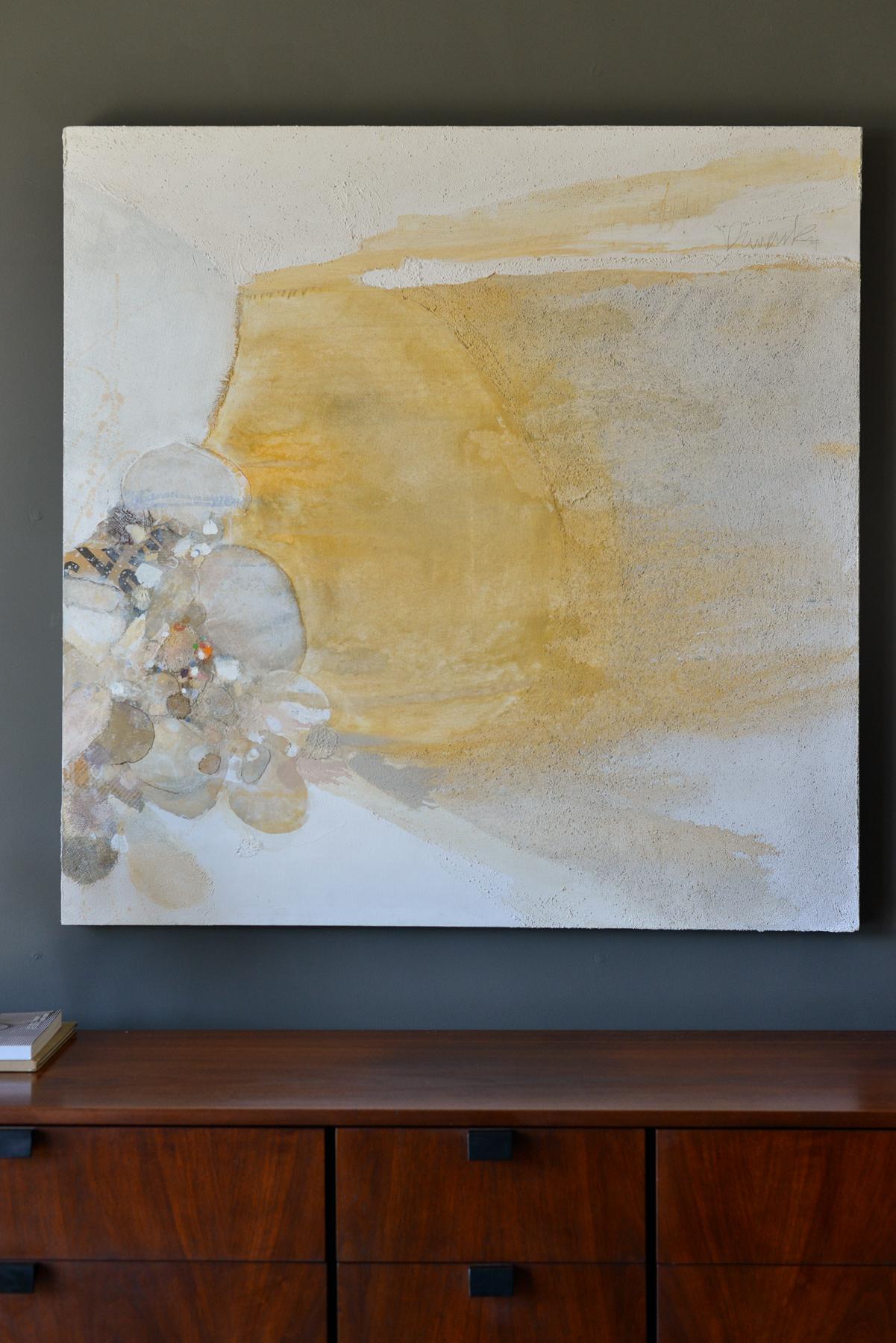 Mixed media on canvas by Artist/Designer Donald Damask, 1974. Original piece directly from the artists personal collection from his home in Newport Beach, CA. Great mixed media and tones, this beautiful piece is substantial measuring 44