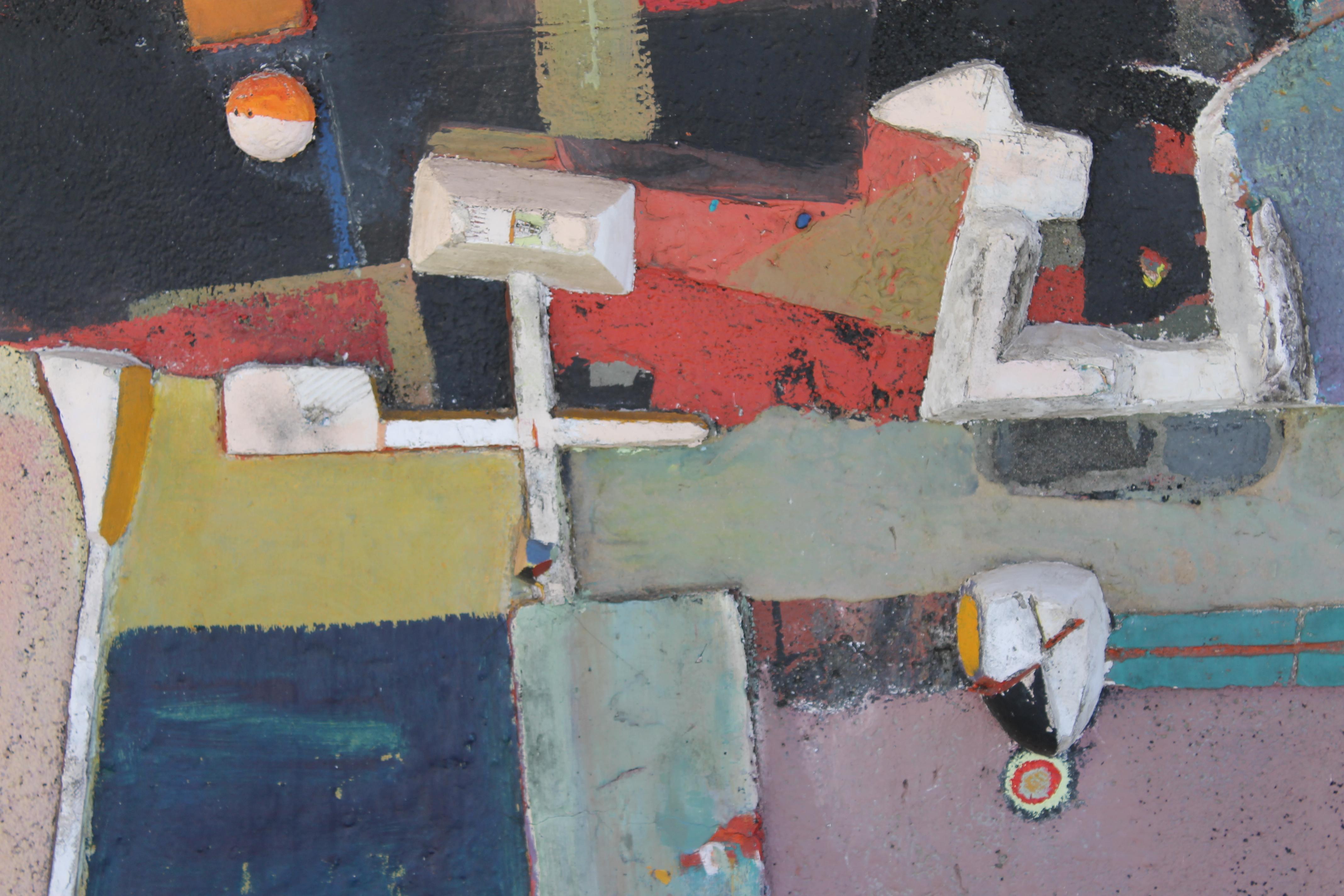 Mid-20th Century Mixed-Media on Masonite Wall Sculpture Titled a Doable Landscape, BayArea Artist