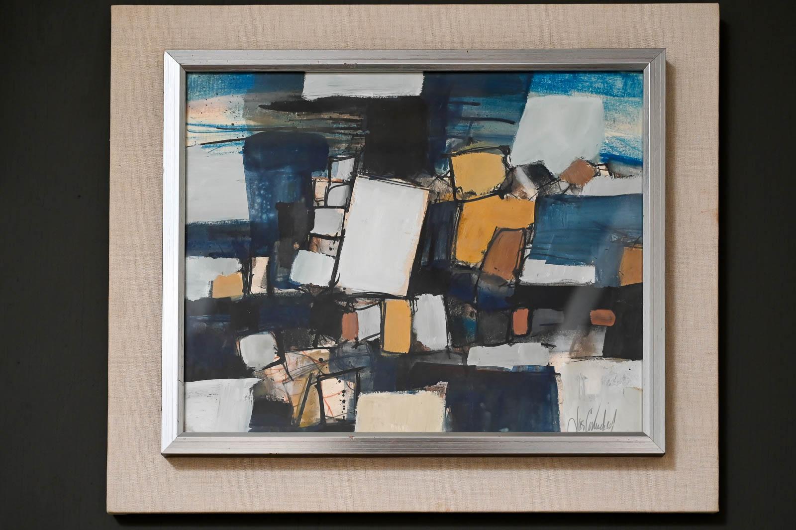 Mixed Media Original Art by California Artist Jae Carmichael, ca. 1970.  Consists of watercolor, ink and paper this beautiful abstract is a fine example of her work.  Measures 22