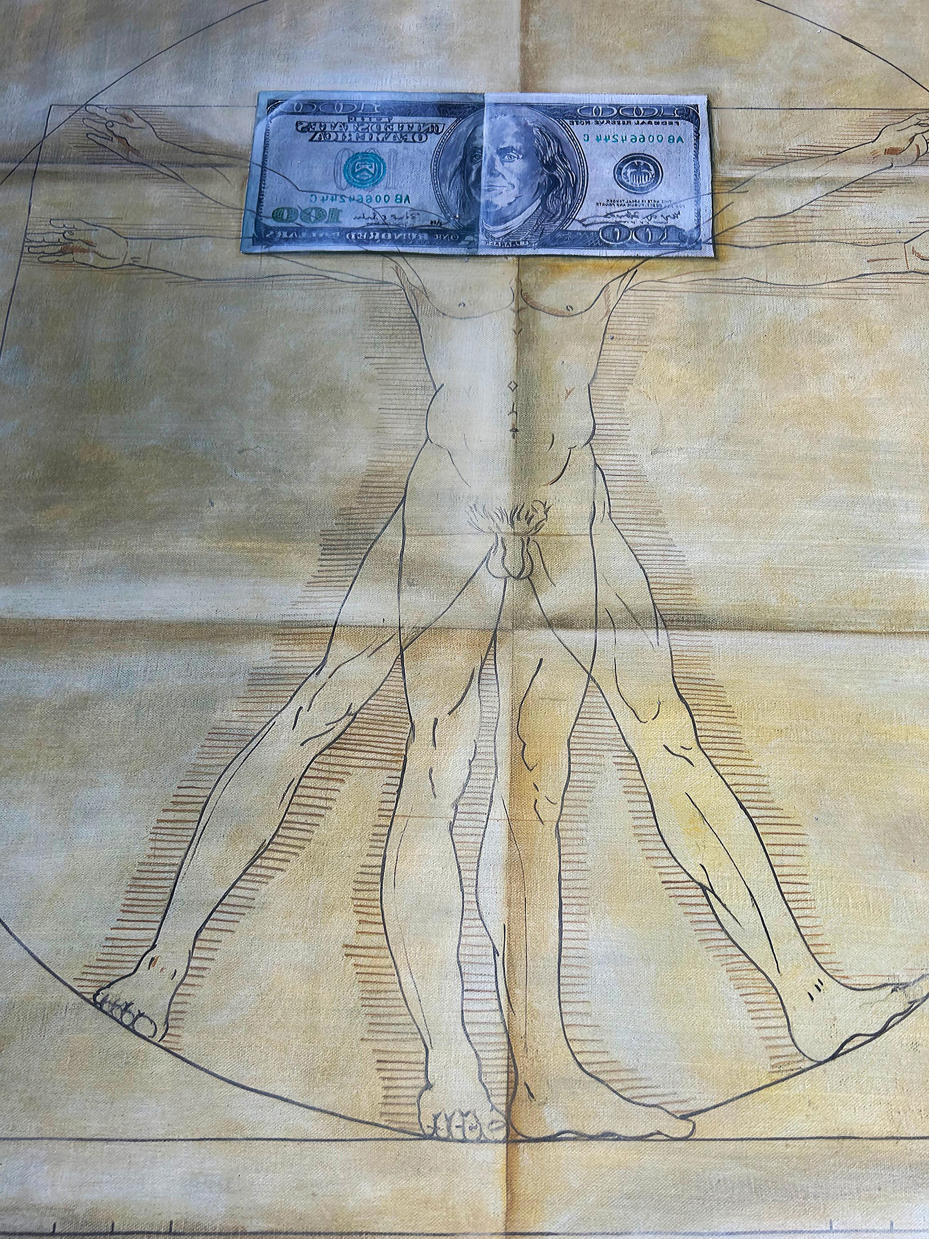 Dipinto a mano Pittura a tecnica mista basata sugli scritti del romano Vitruvio del I secolo a.C. in vendita