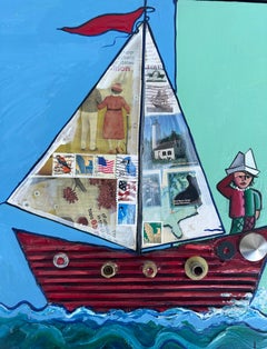 Quadro a tecnica mista dell'artista cubano-americano Juan Navarette dal titolo  "Barca rossa"