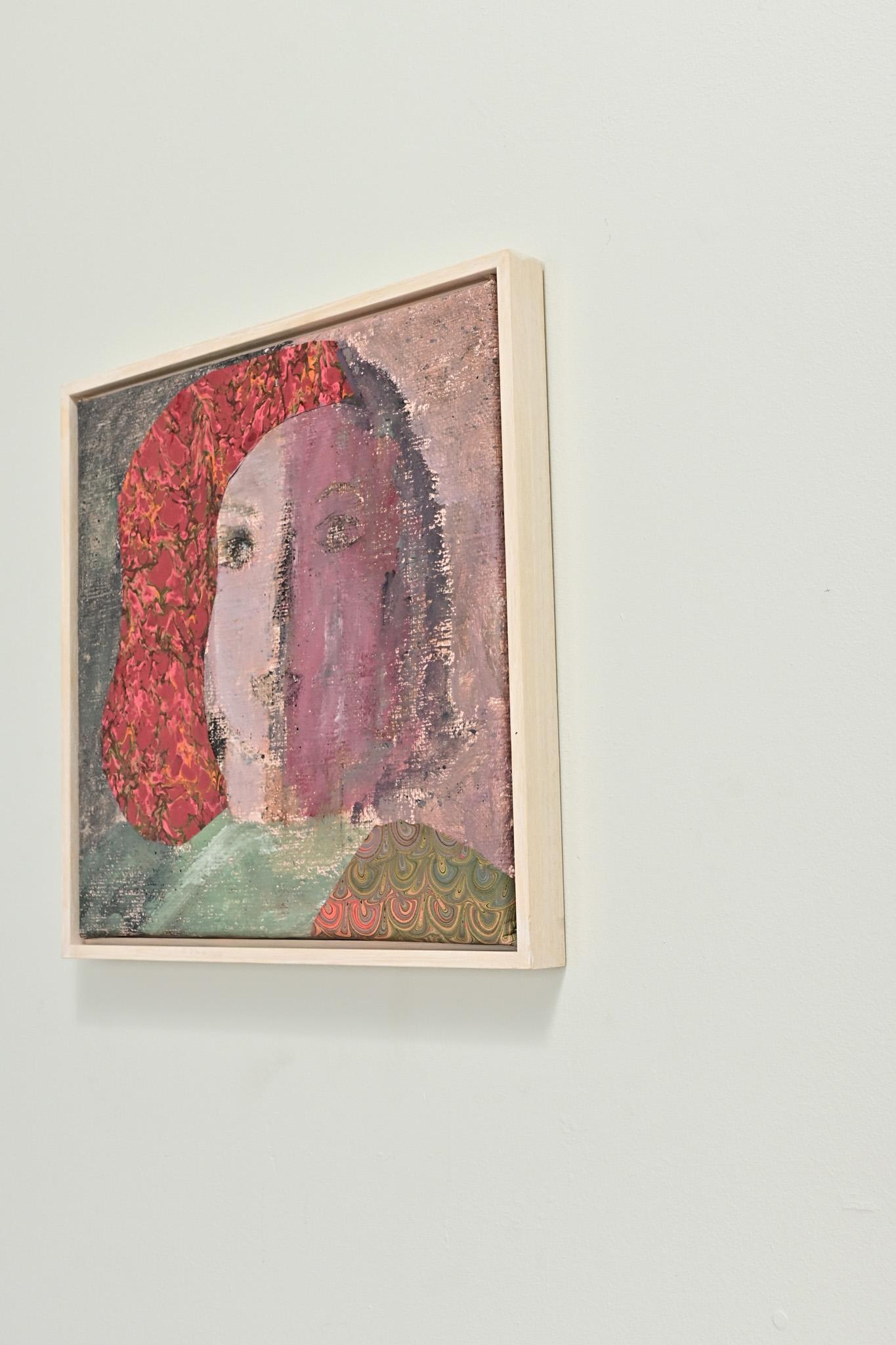 Hand-Crafted Mixed Media Painting of a Lady Face For Sale