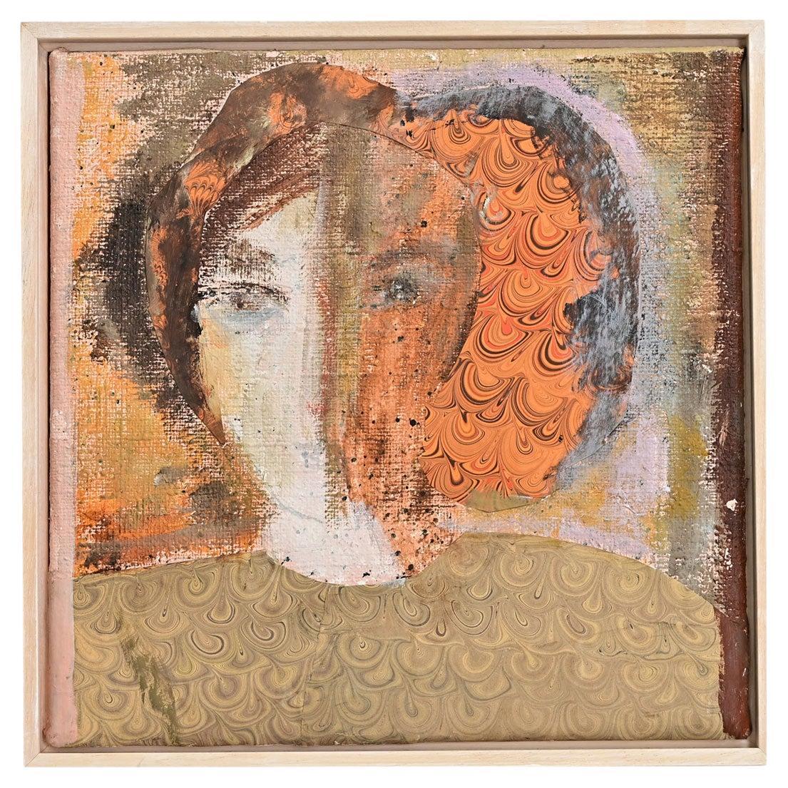 Pintura en técnica mixta de un rostro de mujer