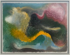 Vintage Mixed Media Abstract Painting by Manuel Mendive, Signed Dated "92