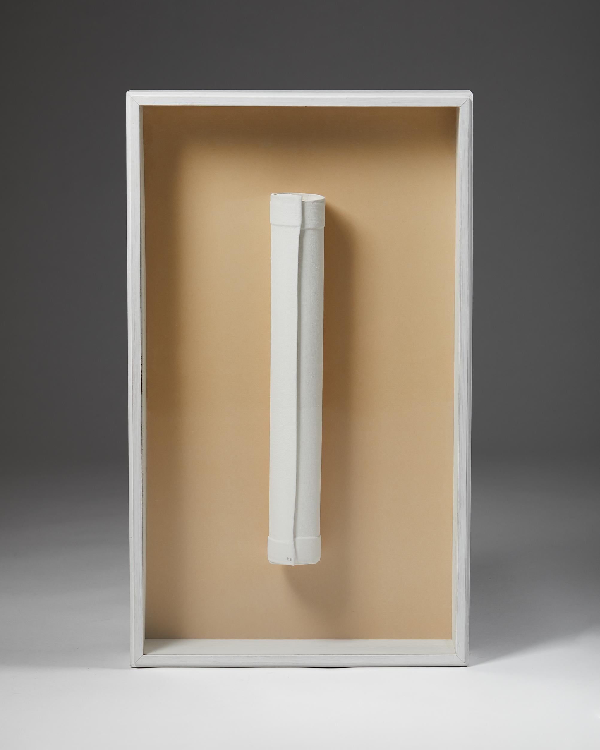 Mid-Century Modern Peinture de supports mixtes, volutes dans une boîte encadrée conçue par Rune Hagberg en vente