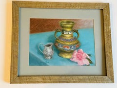 Mixed Media Pastel Still Life on Blue