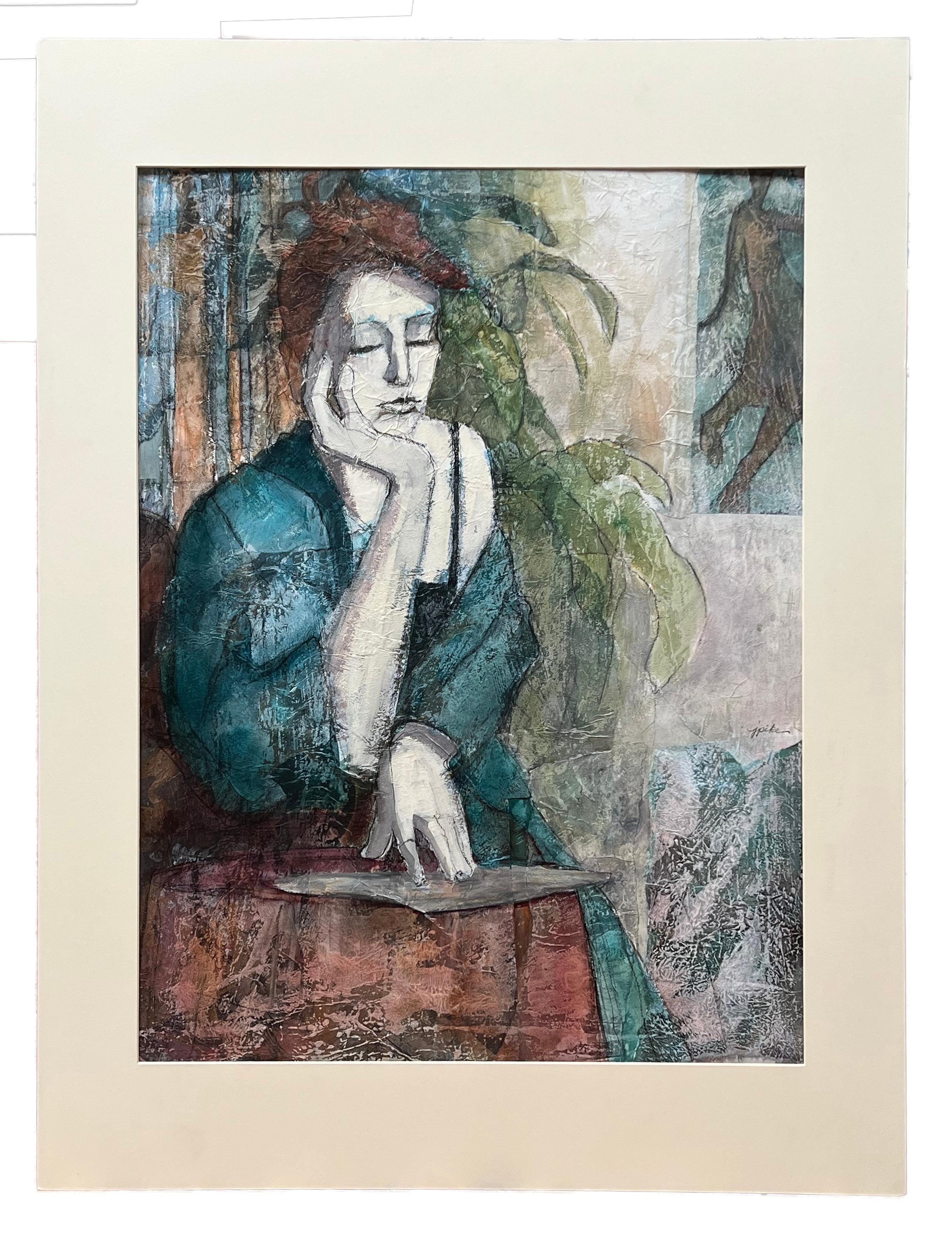 Modern Mixed Media Portrait #1 by Judy Pike For Sale