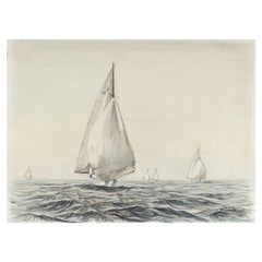 Mixed Media Seascape Watercolor on Board, Signed Robert Starkins, 20th C