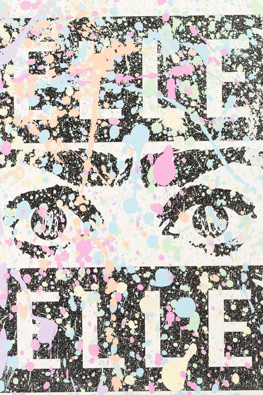 Bohemian Mixed Media Silk Screen Multicolor Paint Splatter Artwork by Street Artist ELLE For Sale
