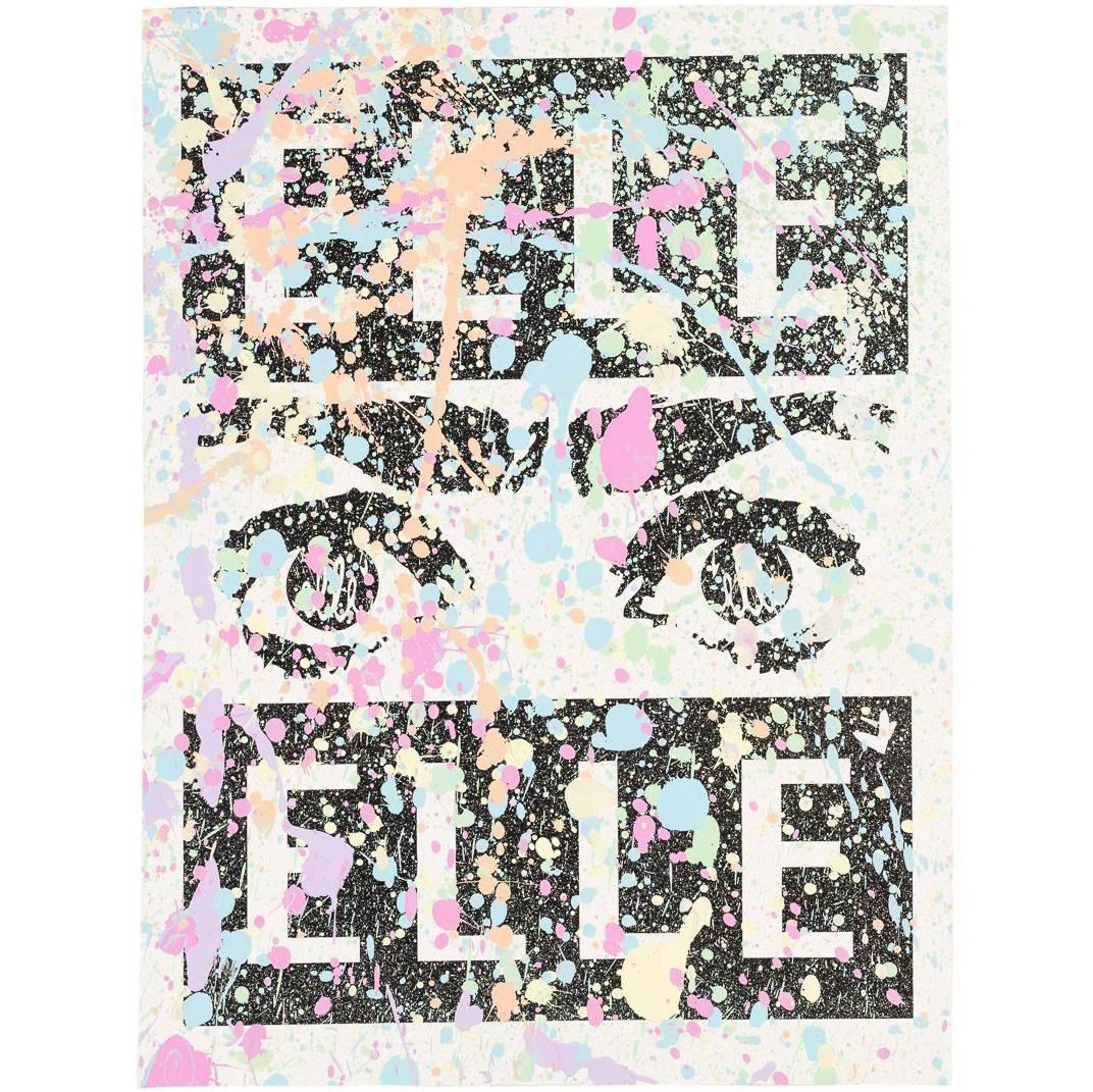 Mixed Media Silk Screen Multicolor Paint Splatter Artwork by Street Artist ELLE For Sale