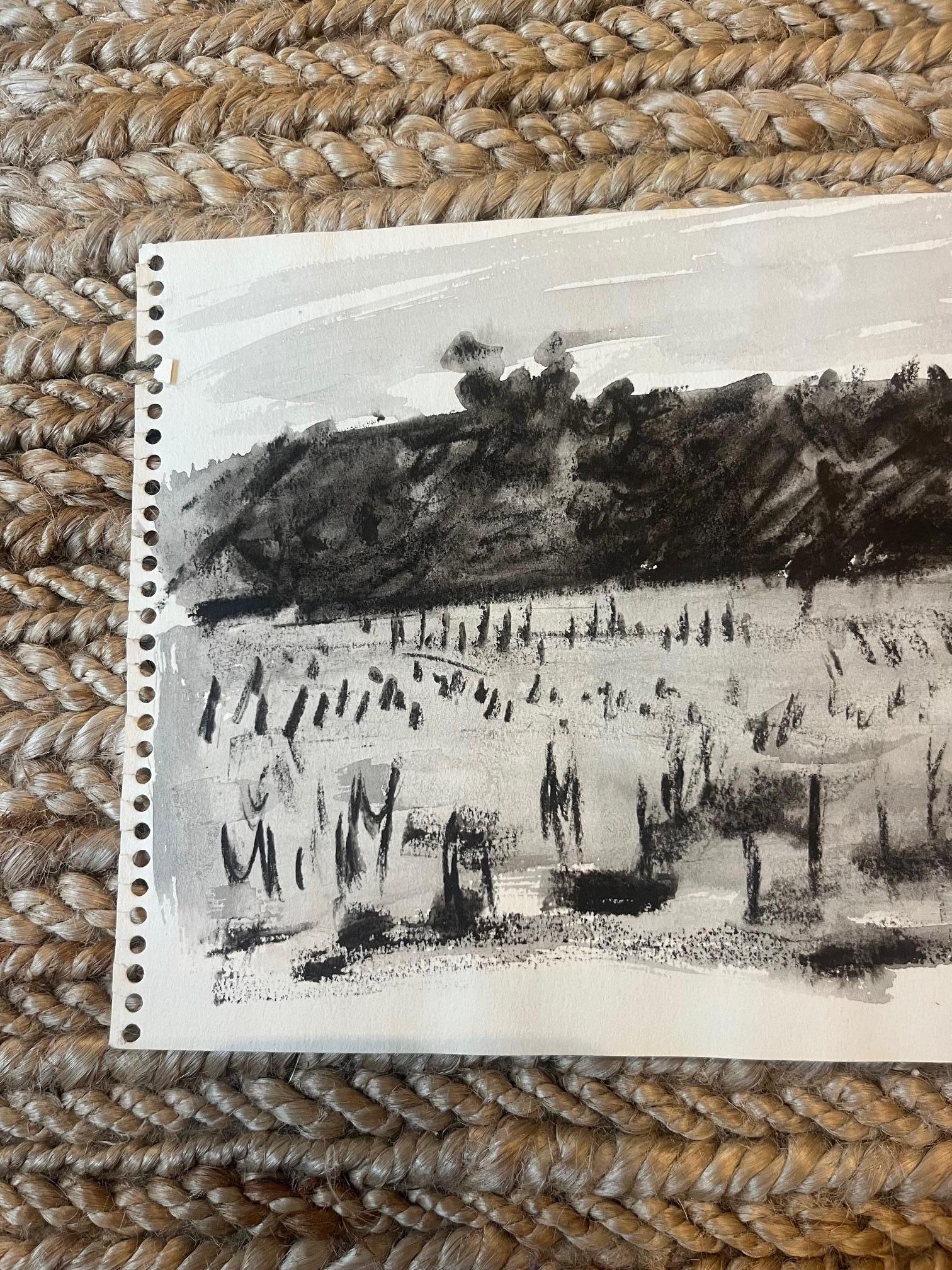 Sketch sur papier technique mixte Bon état - En vente à New York, NY