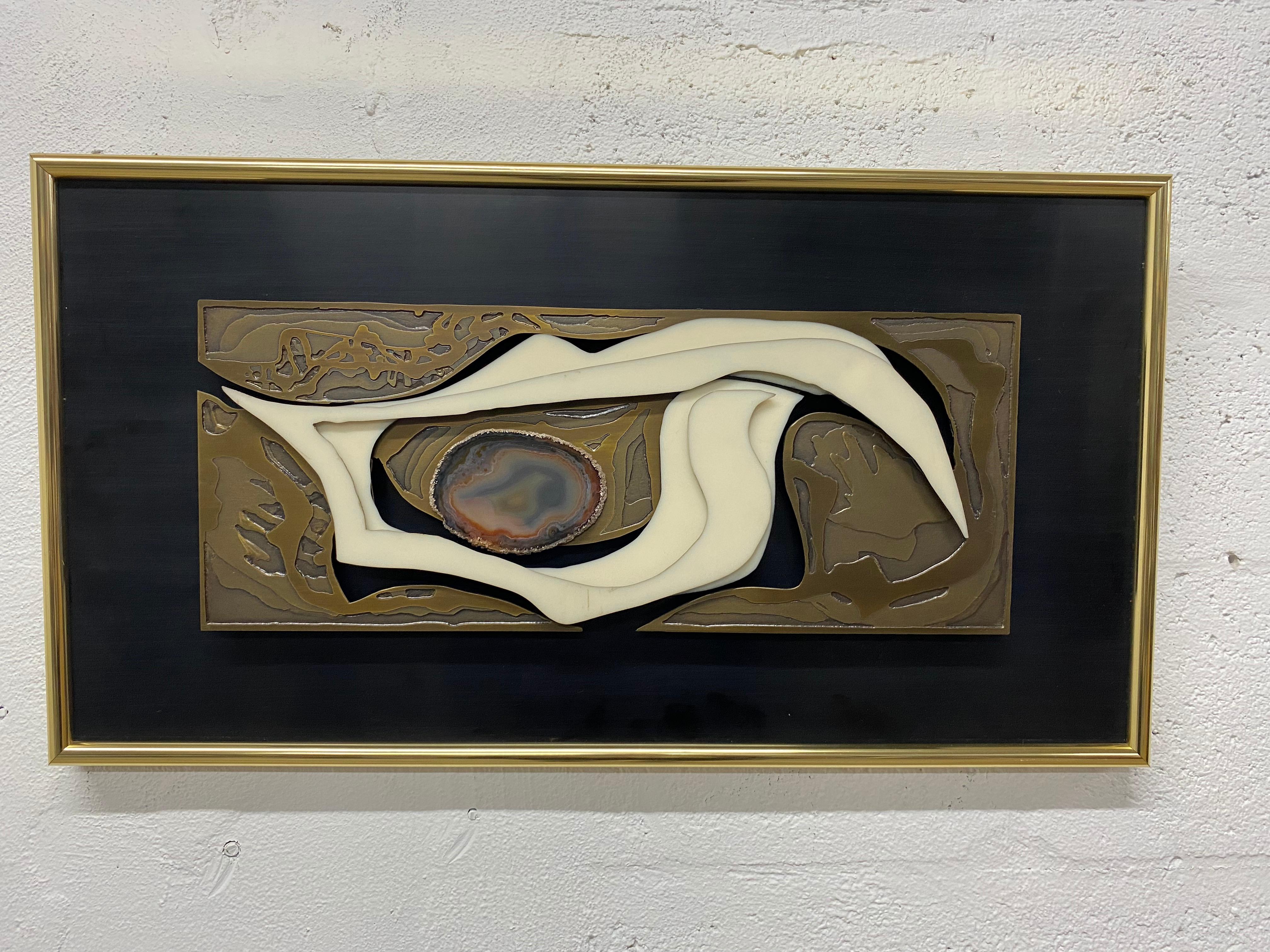 Mixed Media Stone and Copper Framed Wall Art Sculpture 1