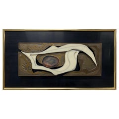 Mixed Media Stone and Copper Framed Wall Art Sculpture