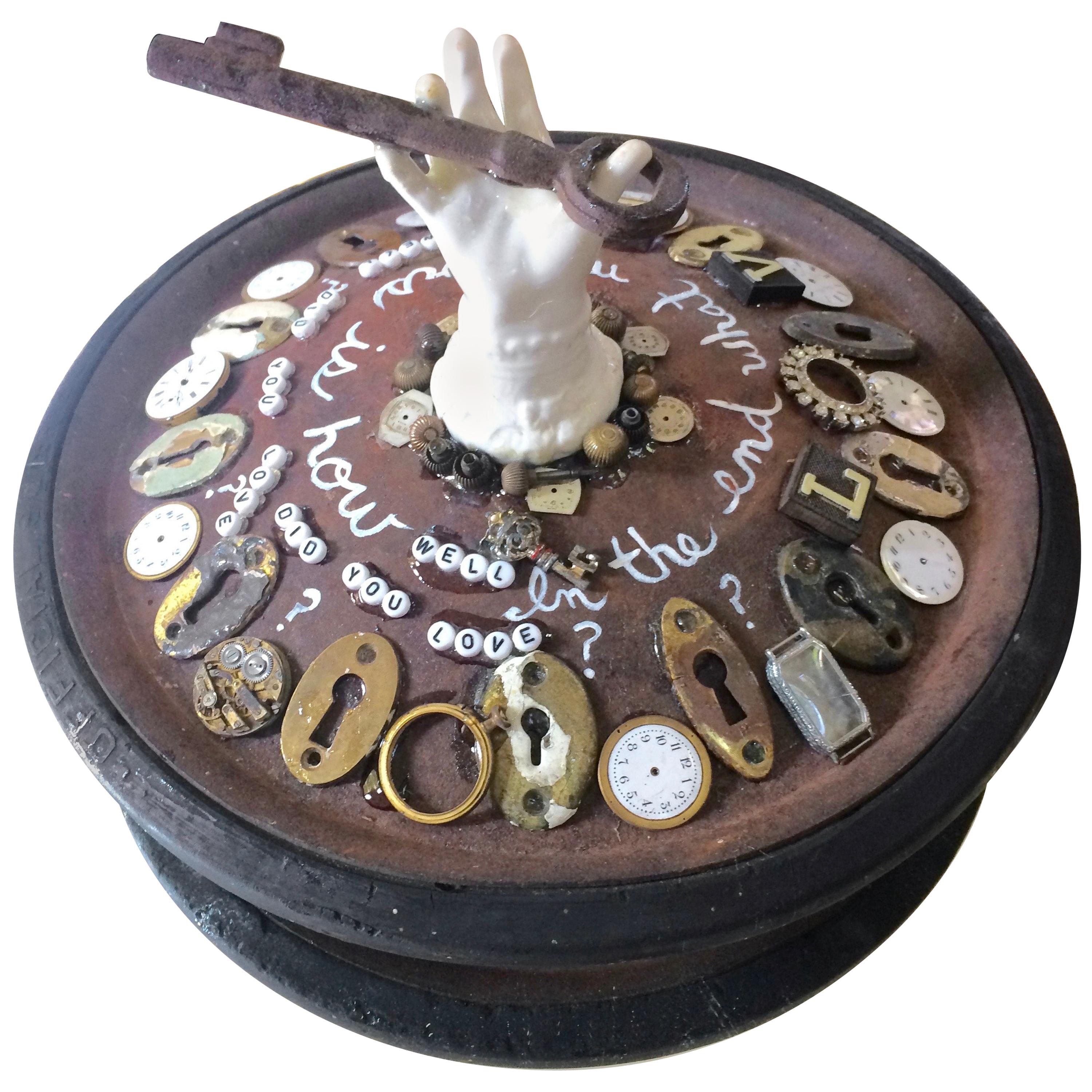 Mixed Media Tabletop Sculpture with Buddhist Message For Sale