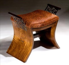 Mixed-Media Upholstered Wood and Metal Bench