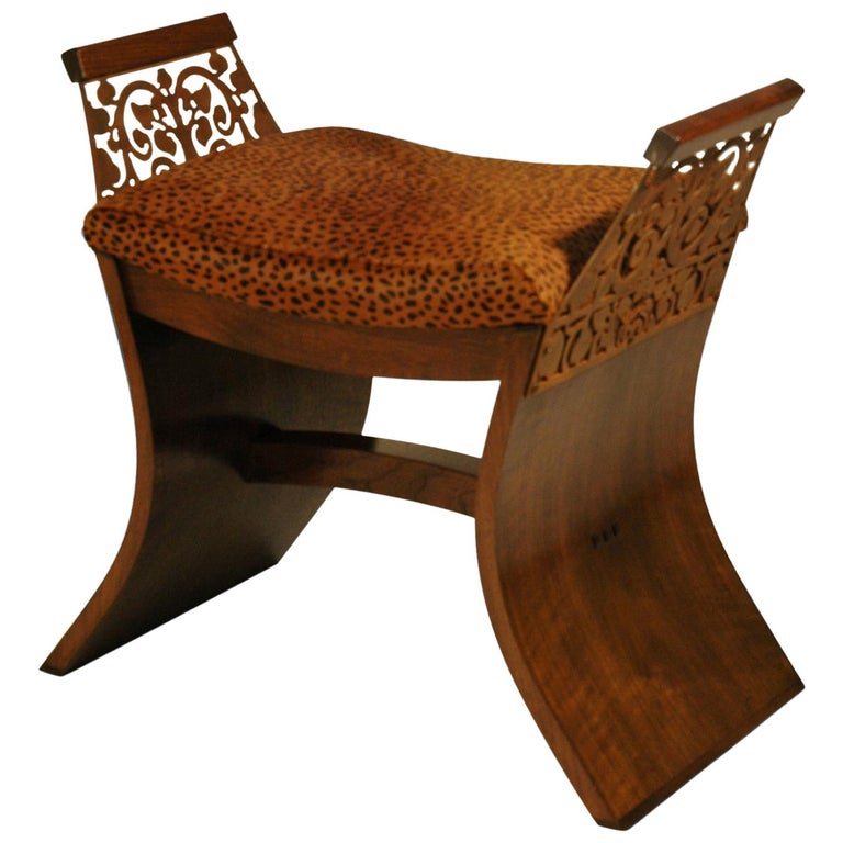 MixedMedia Upholstered Wood and Metal Bench For Sale at 1stDibs