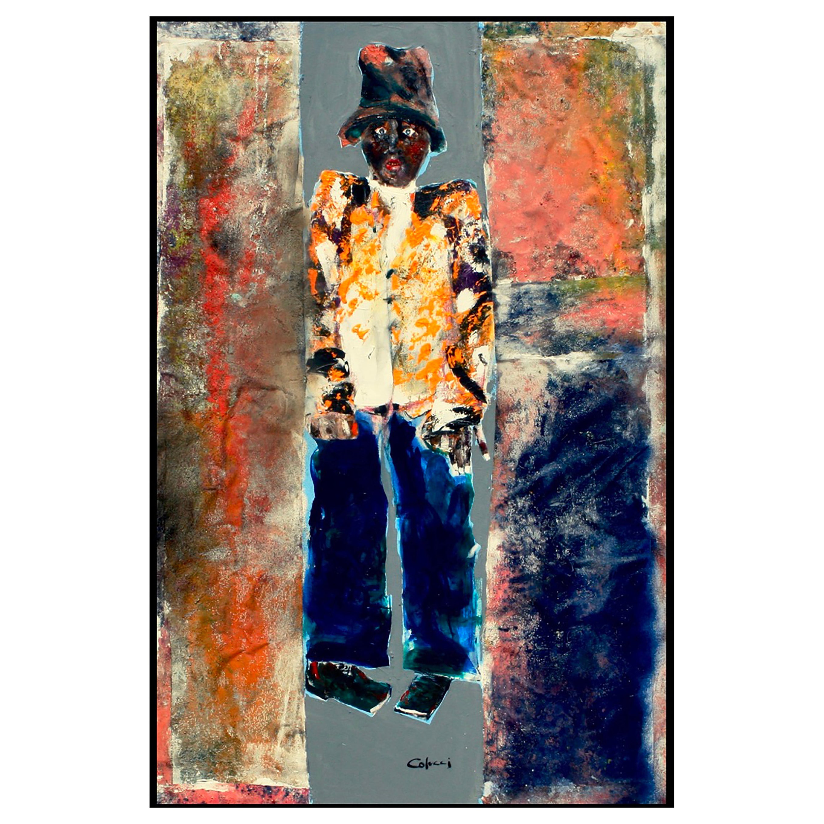 Mixed Medium and Chalk Painting, Little Man Series
