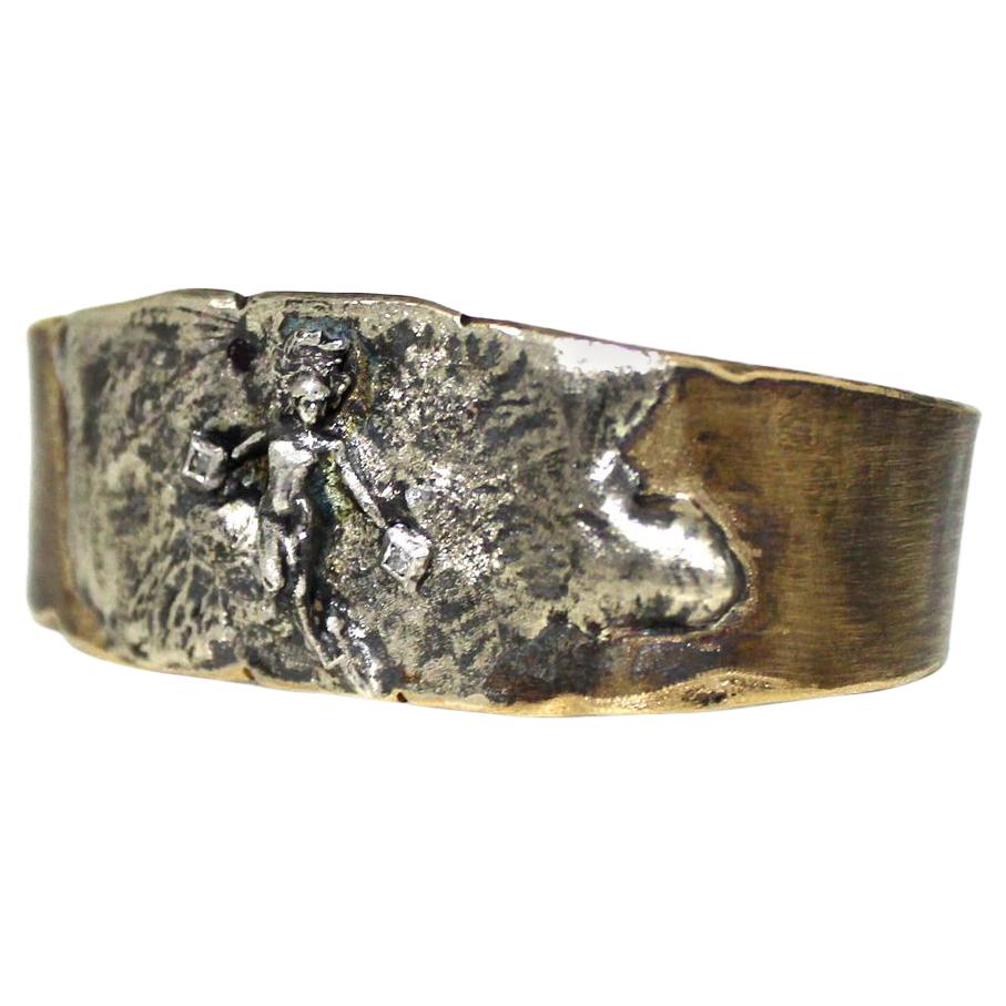 Mixed Metal and Diamond Muse Figure Cuff by Franny E For Sale