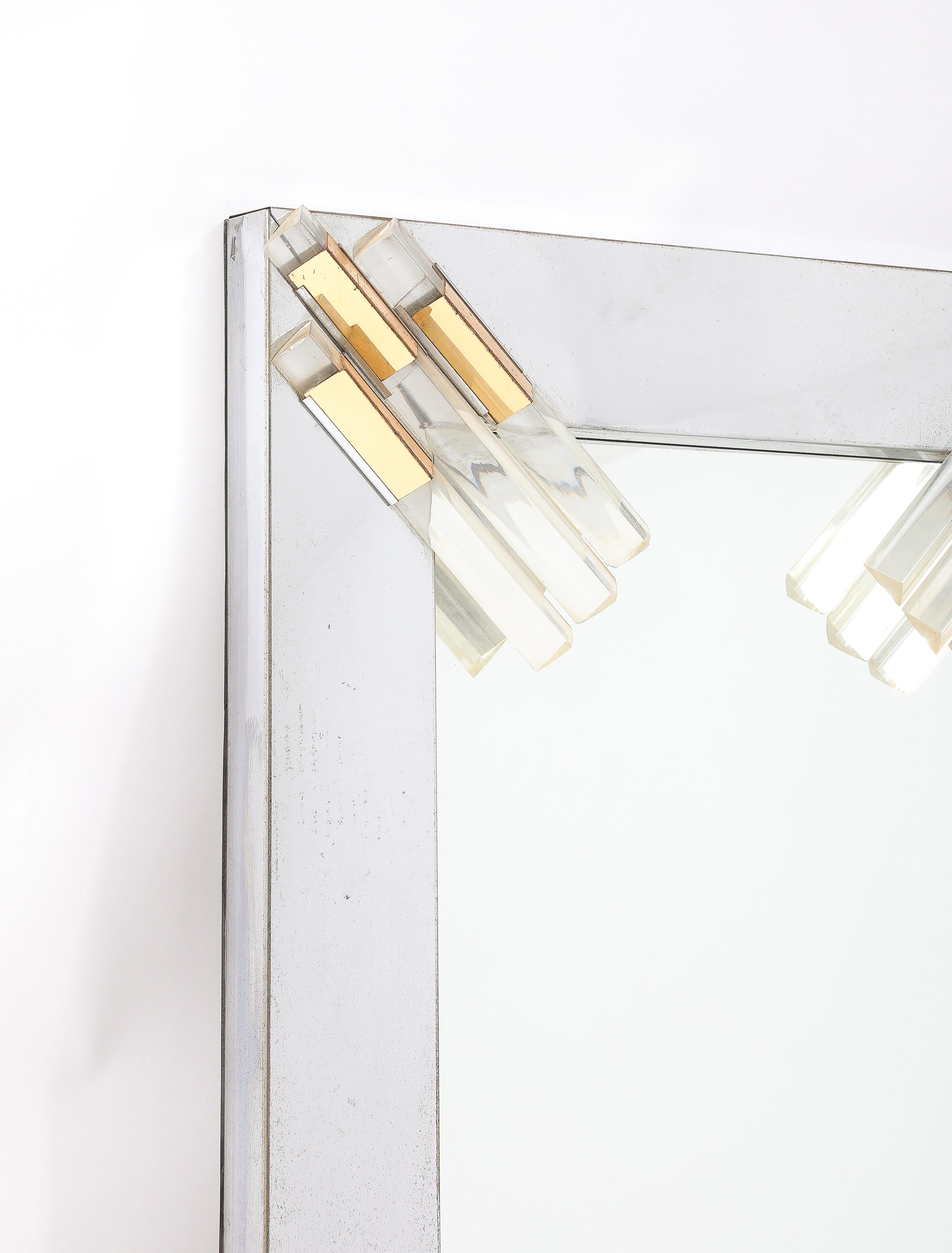 Mid-Century Modern Mixed Metal and Lucite Studio Mirror, France 1950's For Sale