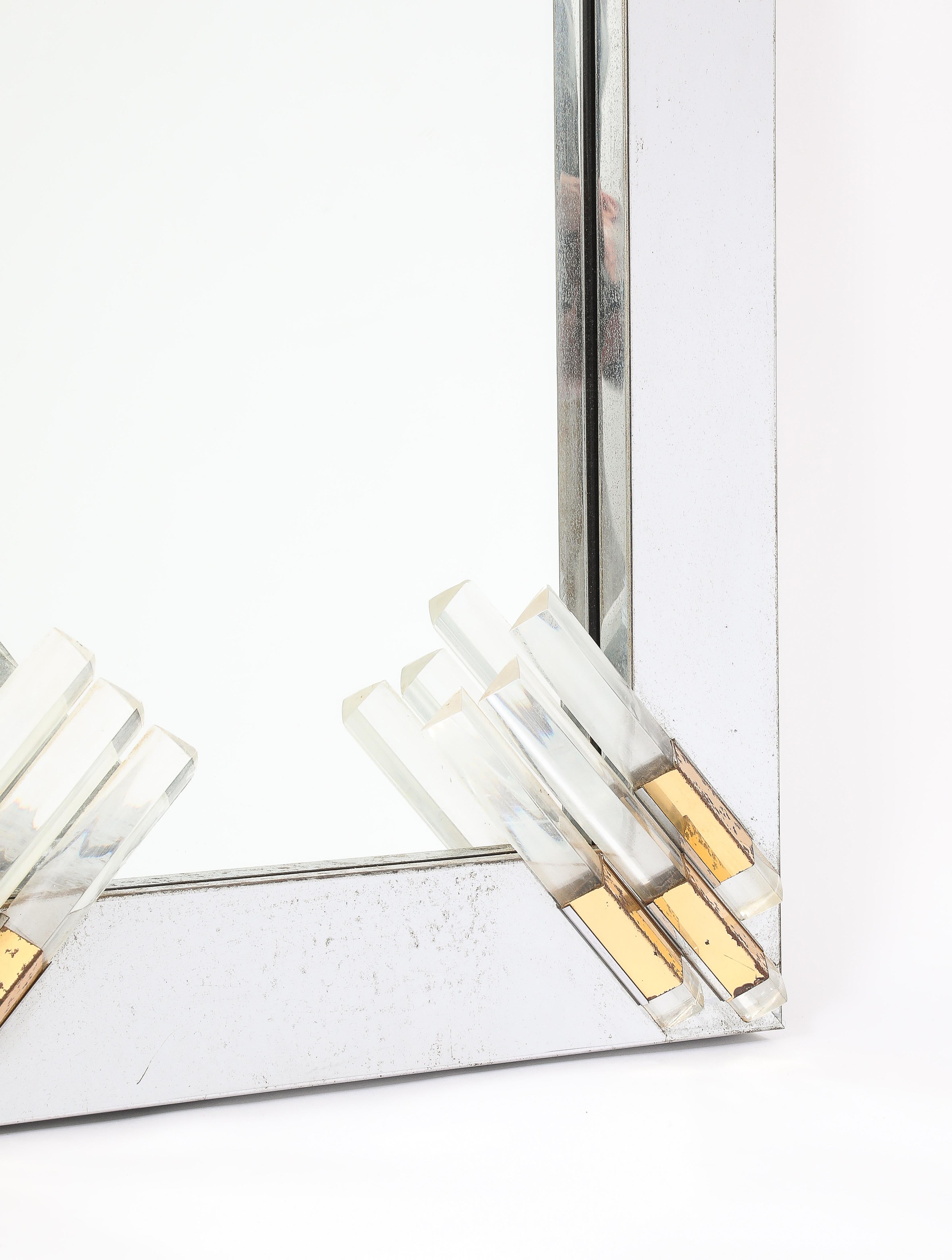 French Mixed Metal and Lucite Studio Mirror, France 1950's For Sale