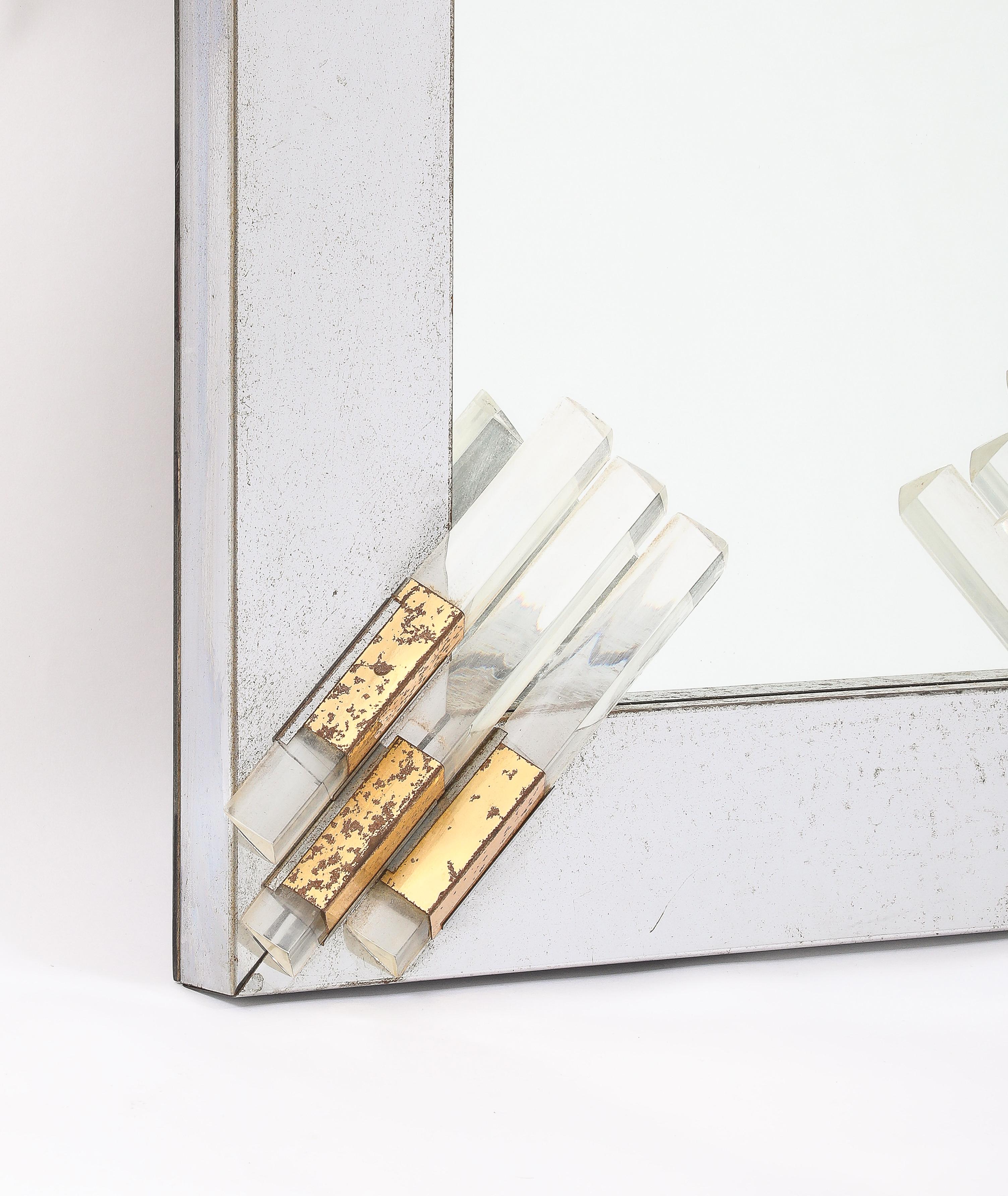 Mixed Metal and Lucite Studio Mirror, France 1950's In Good Condition For Sale In New York, NY