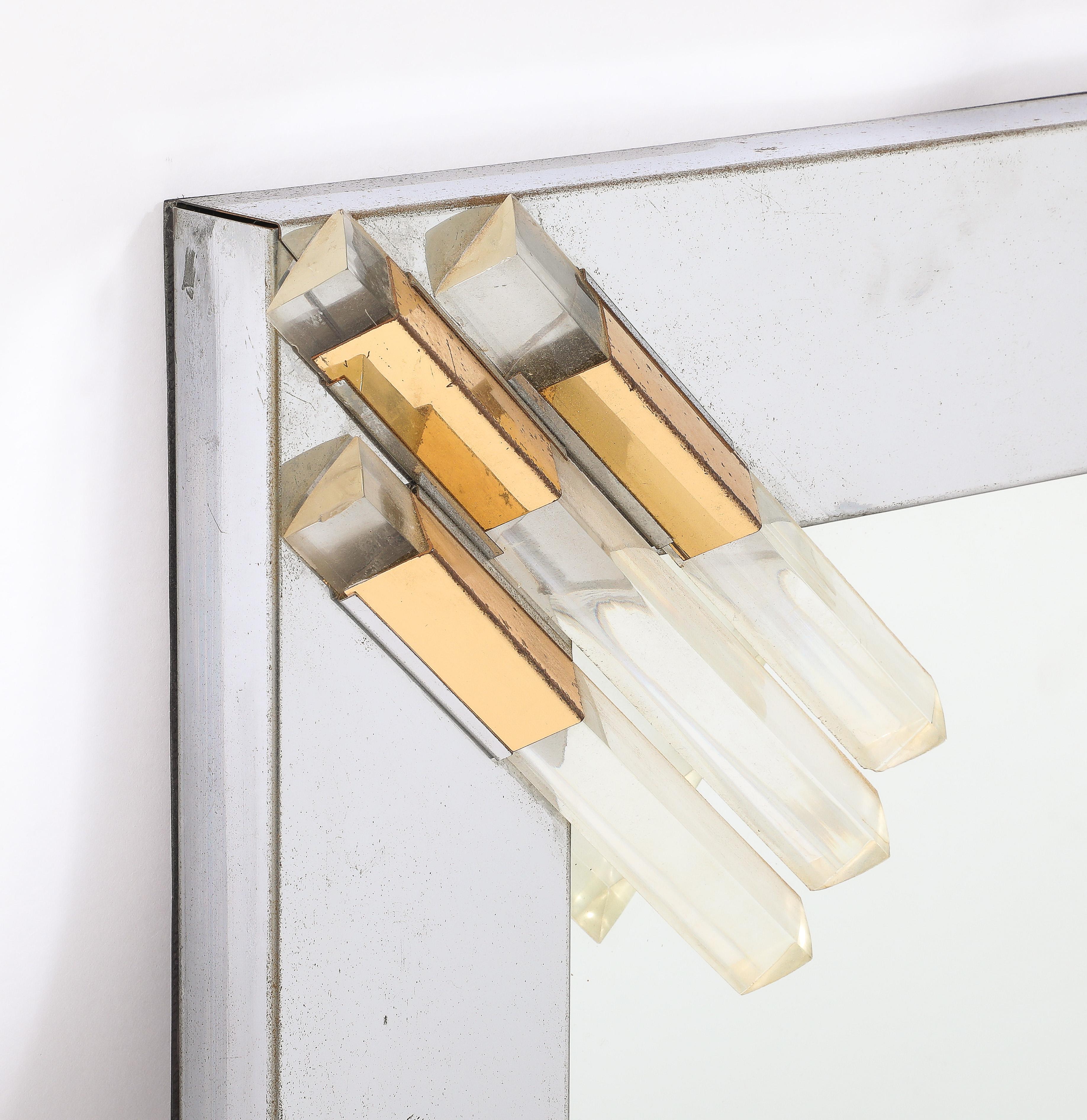 20th Century Mixed Metal and Lucite Studio Mirror, France 1950's For Sale